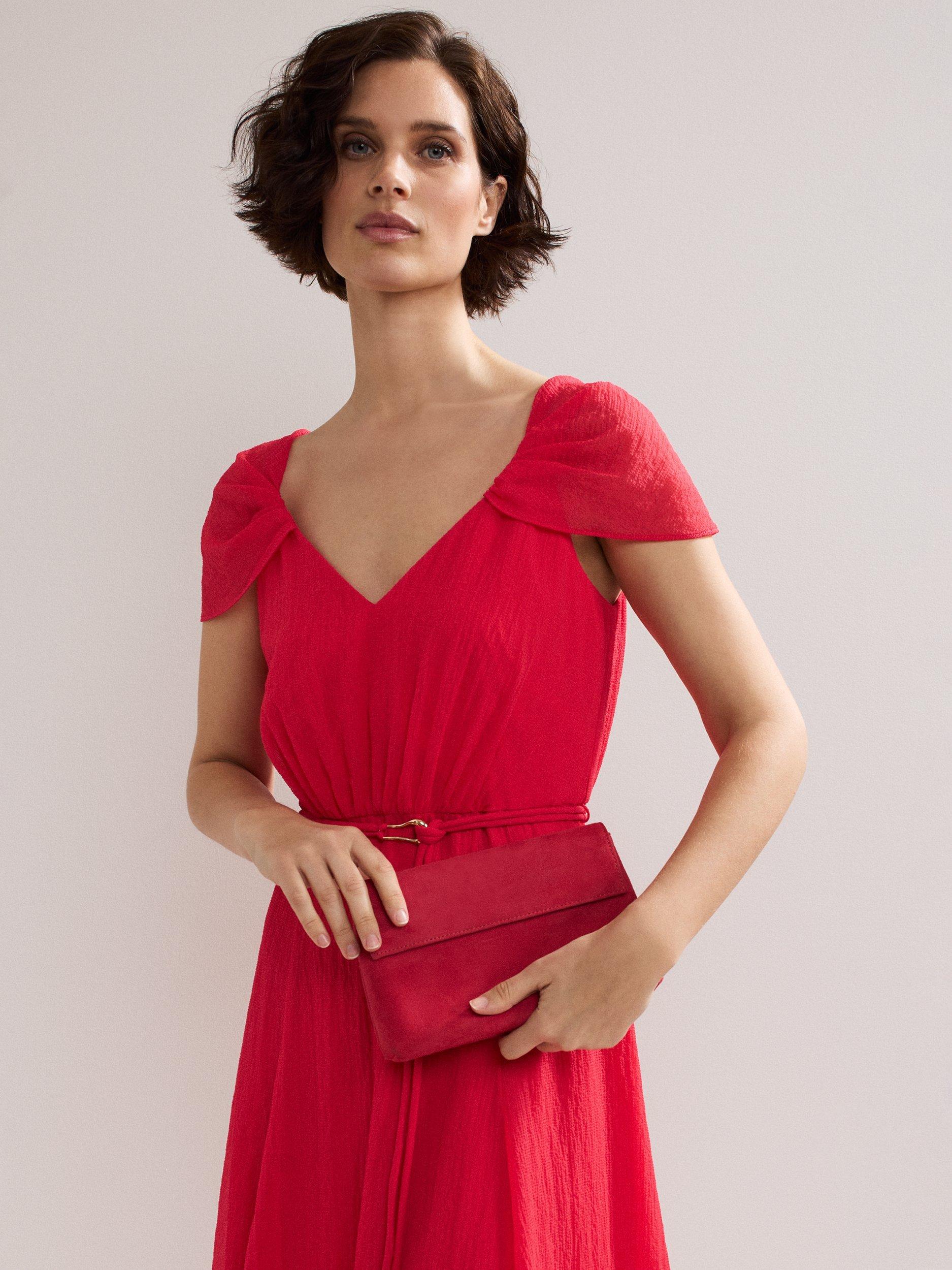 Product image 5 of 7, which shows Phase Eight Suede Clutch Bag, Coral, One Size