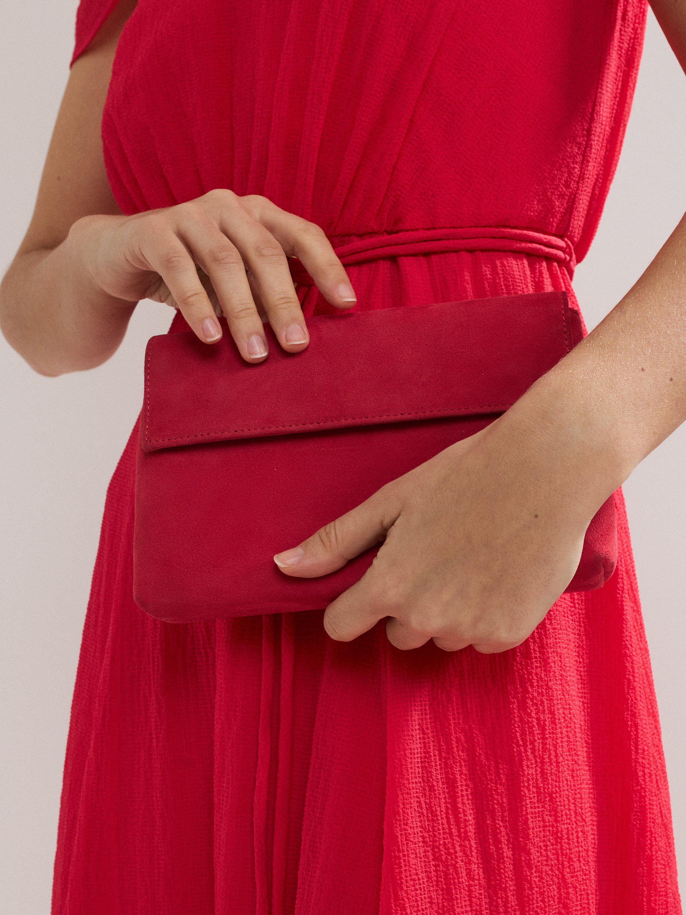 Product image 6 of 7, which shows Phase Eight Suede Clutch Bag, Coral, One Size