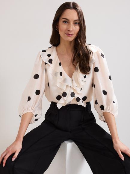 Phase Eight Jaqlyn Polka Dot Blouse, Pink, Pink