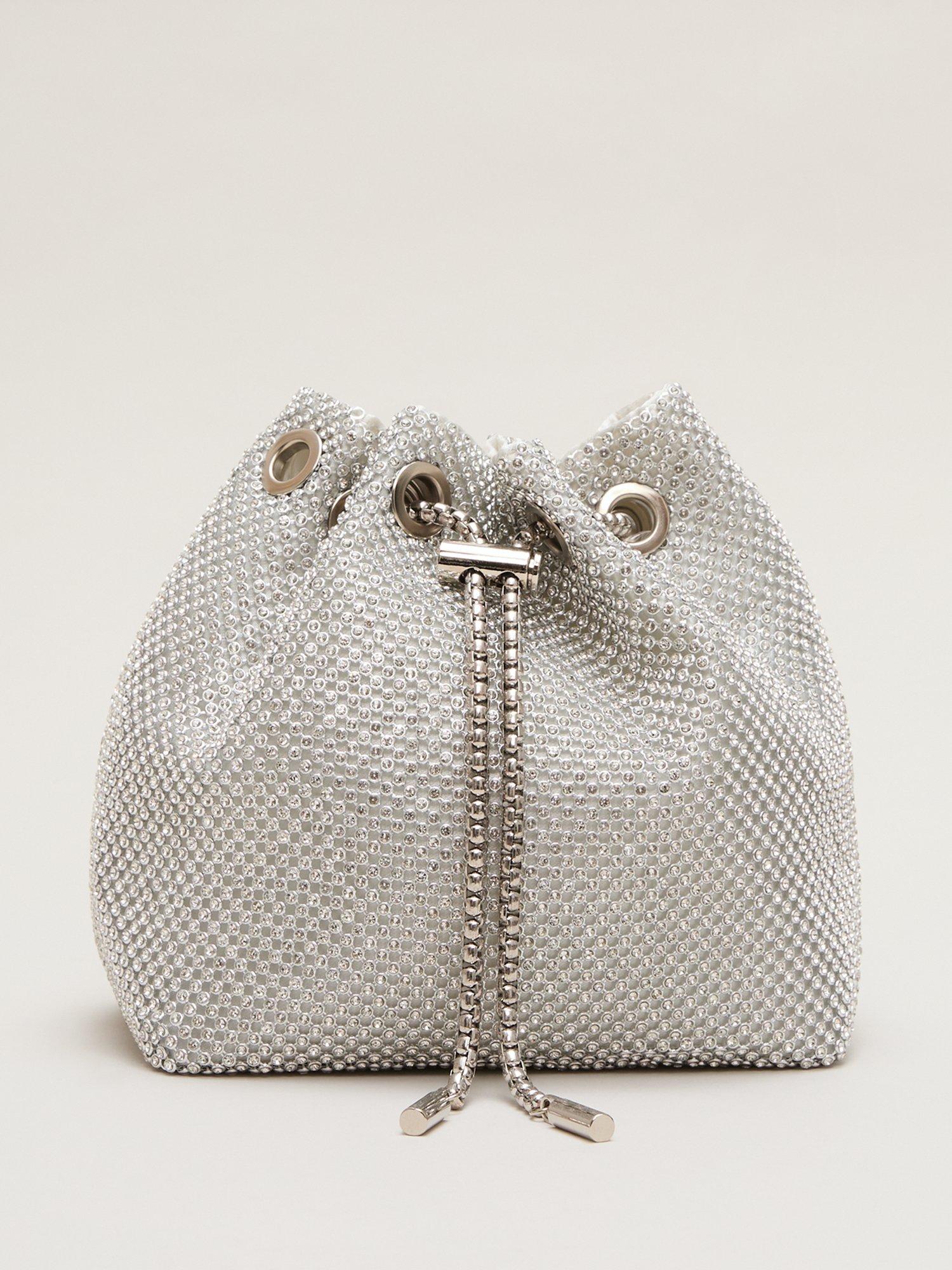Product image 1 of 9, which shows Phase Eight Sparkle Crossbody Bag, Silver