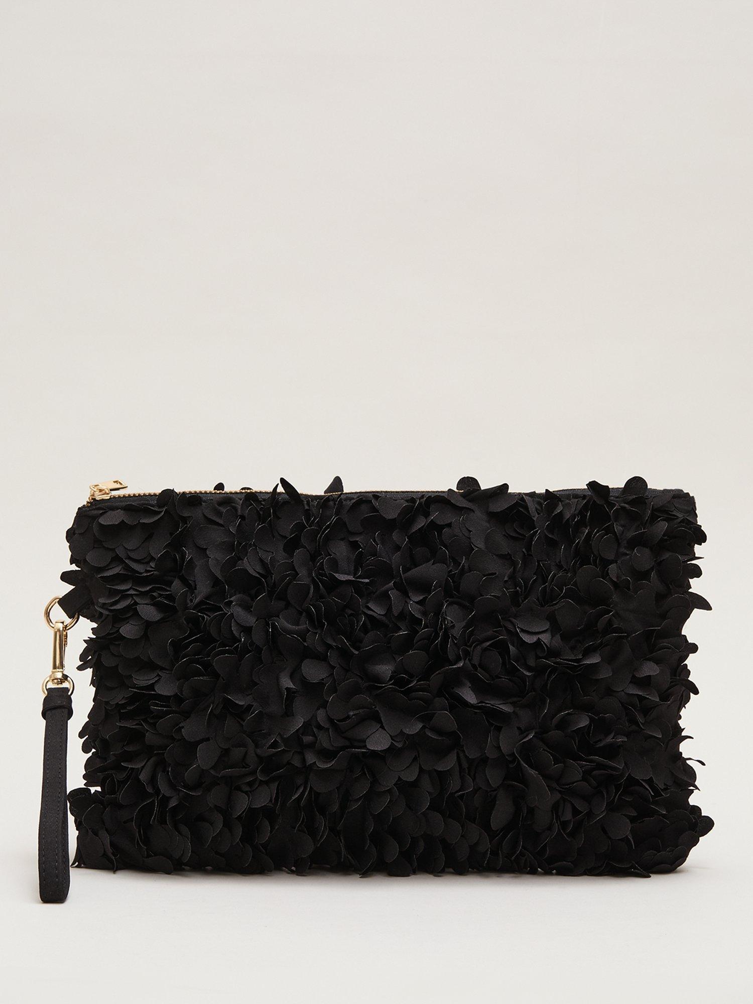 Product image 1 of 7, which shows Phase Eight Textured Petal Clutch Bag, Black