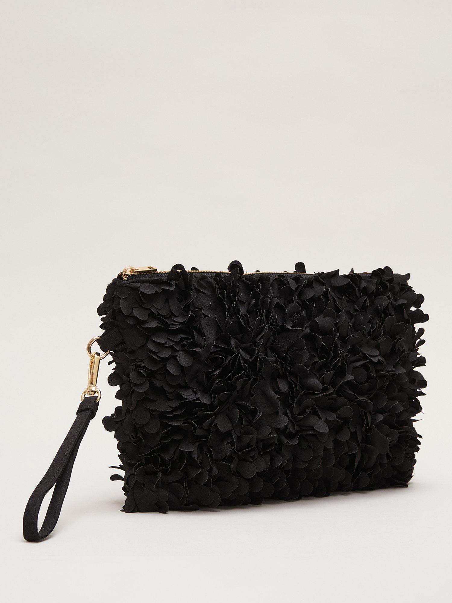 Product image 2 of 7, which shows Phase Eight Textured Petal Clutch Bag, Black