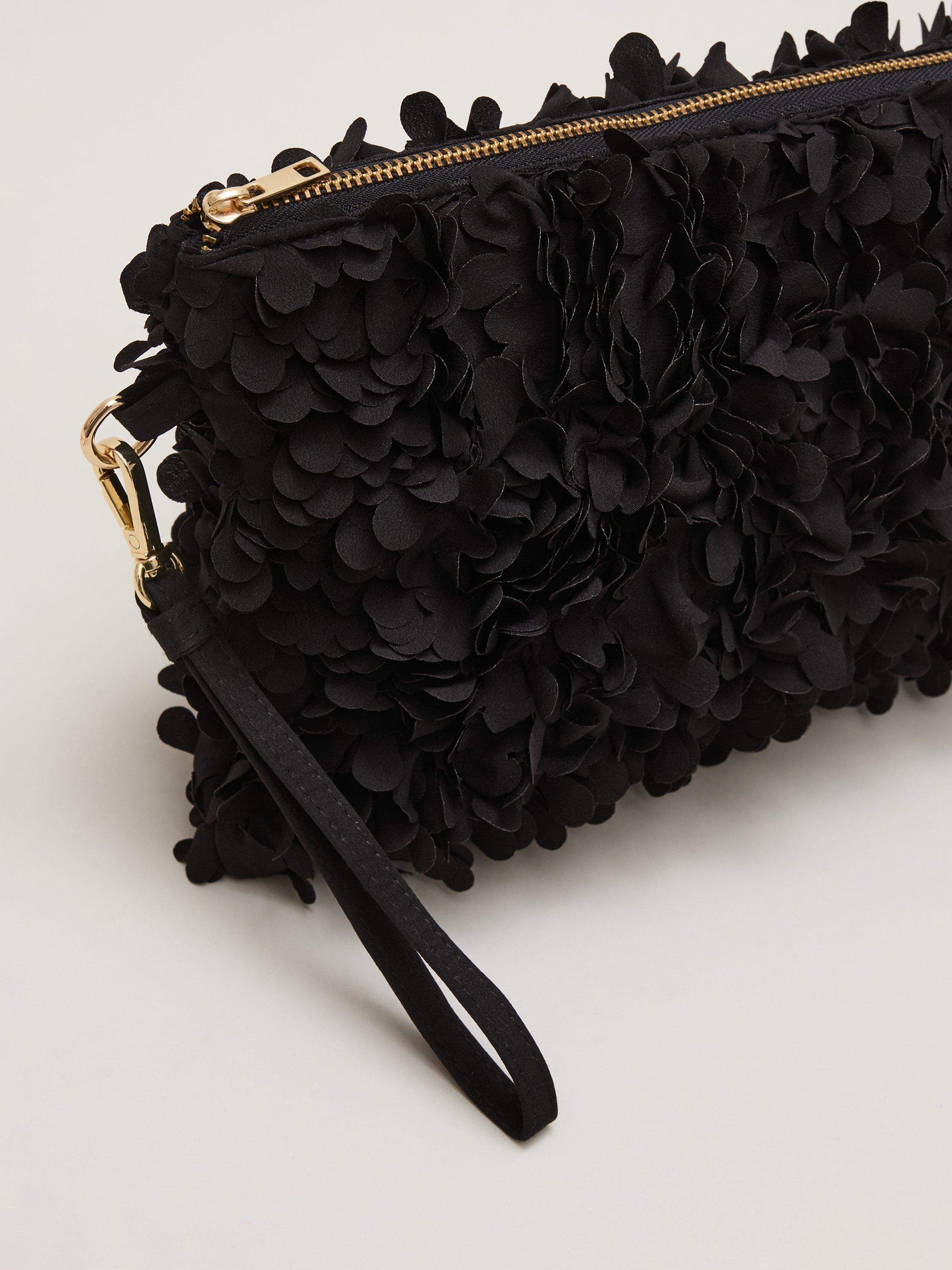 Product image 3 of 7, which shows Phase Eight Textured Petal Clutch Bag, Black
