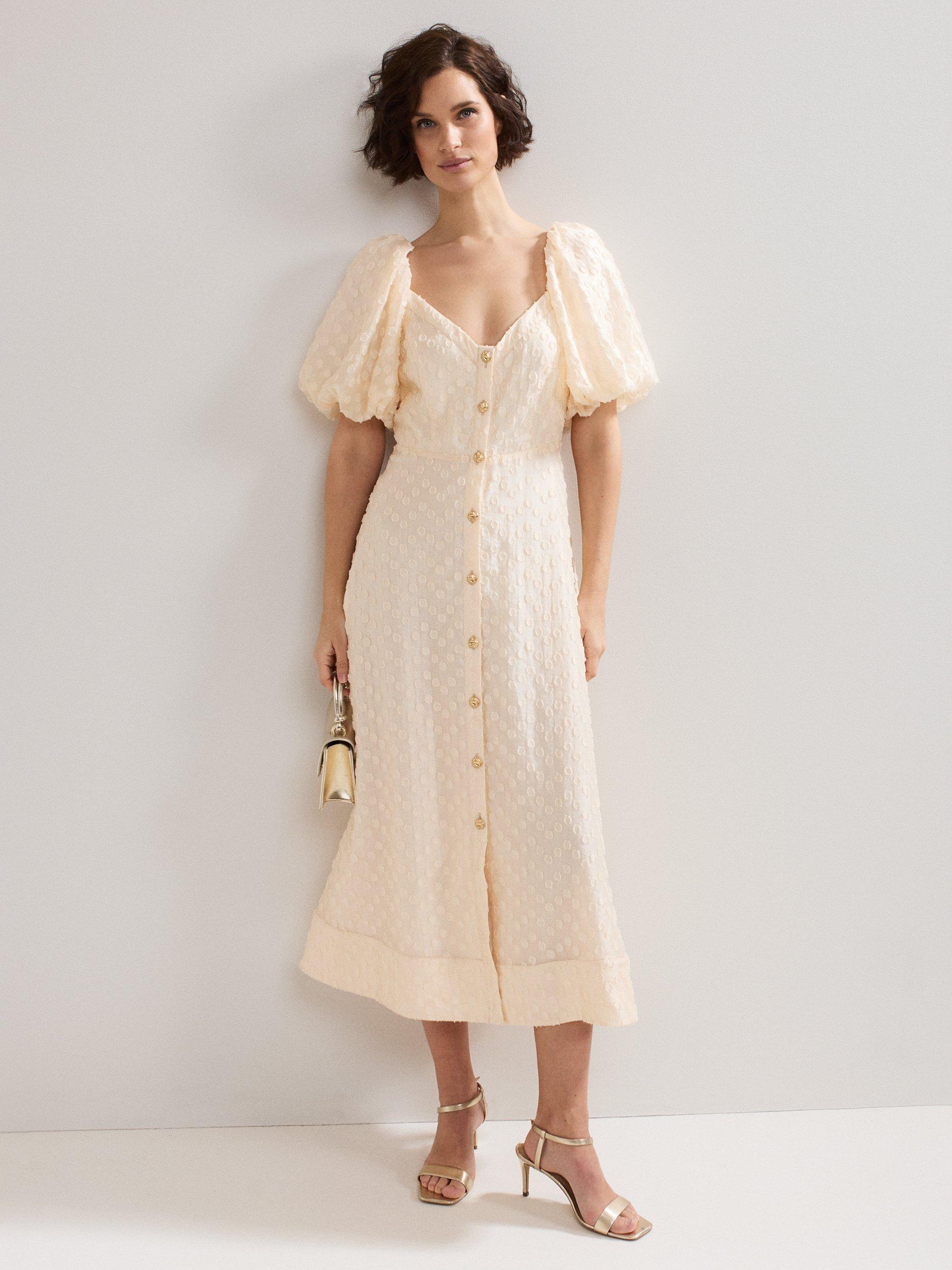 Phase Eight ボニー ミディ ドレス Phase Eight Bonnie Textured Spot Midi Dress, Cream