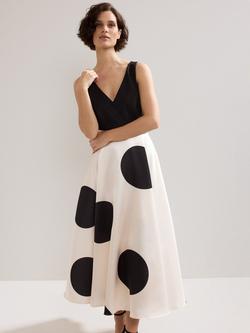 Phase Eight Delie Spot Midi Dress, Black/Ivory, Black/Ivory