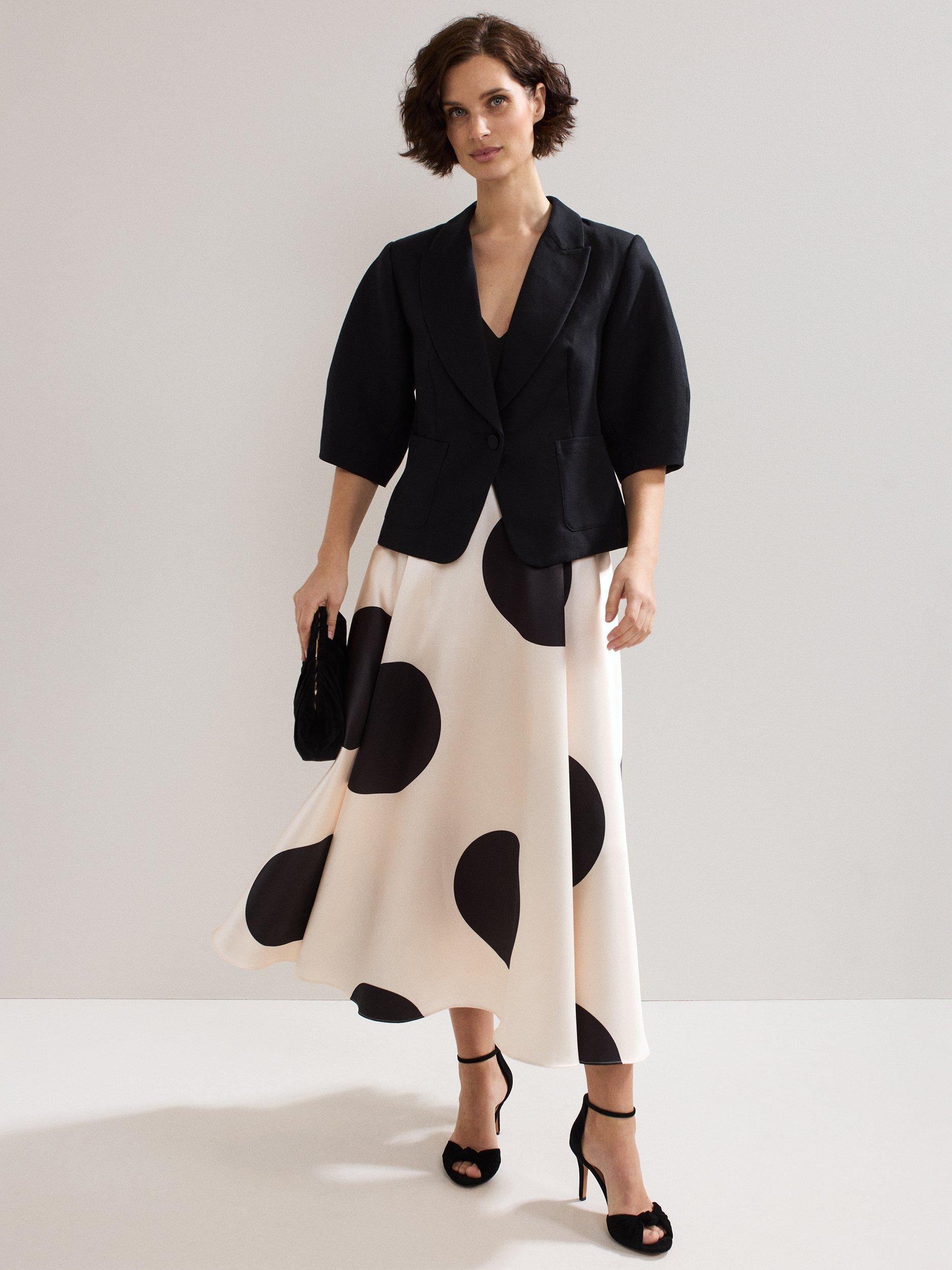 Product image 5 of 7, which shows Phase Eight Delie Spot Midi Dress, Black/Ivory, 10