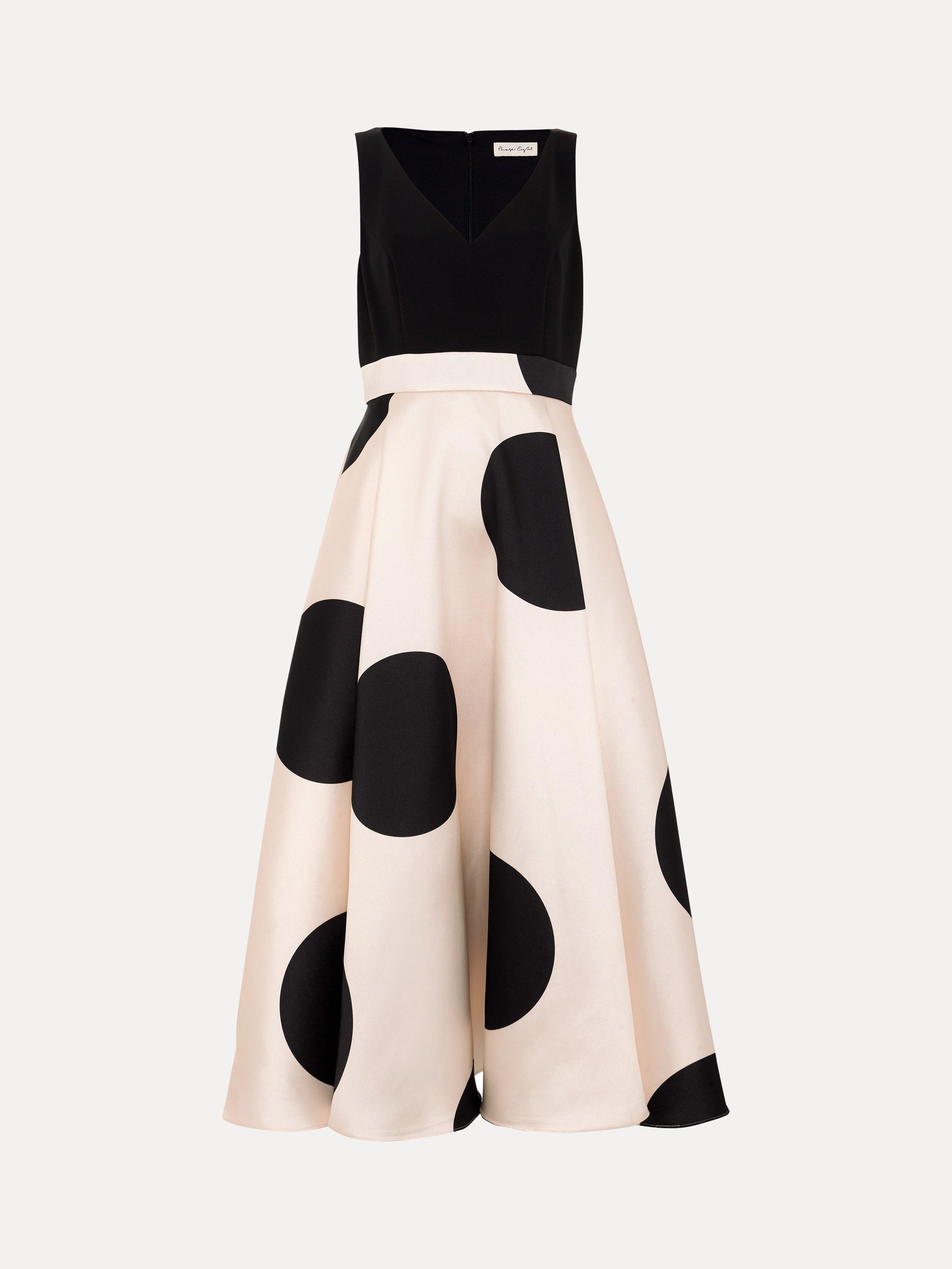 Product image 7 of 7, which shows Phase Eight Delie Spot Midi Dress, Black/Ivory, 10
