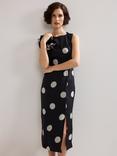 Phase Eight Joslyne Spot Midi Dress, Black/Ivory