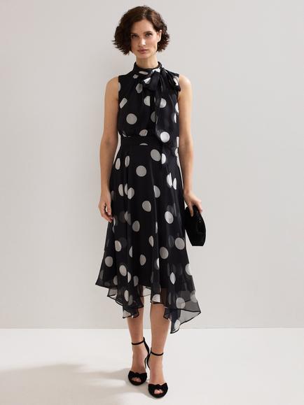 Phase Eight Lucinda Polka Dot Dress, Black/Multi, Black/Multi