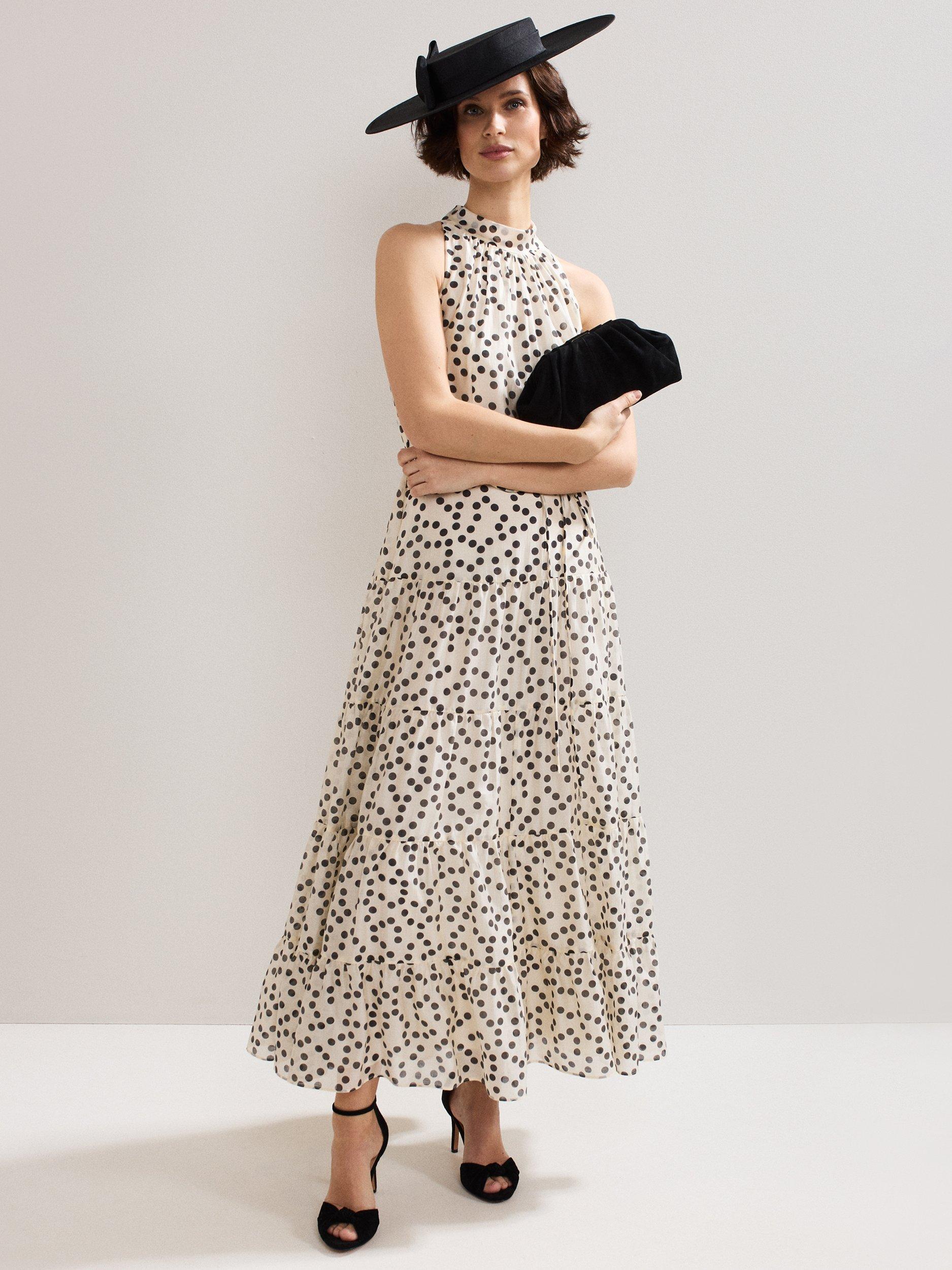 Product image 8 of 10, which shows Phase Eight Nita Polka Dot Maxi Dress, Ivory, 14
