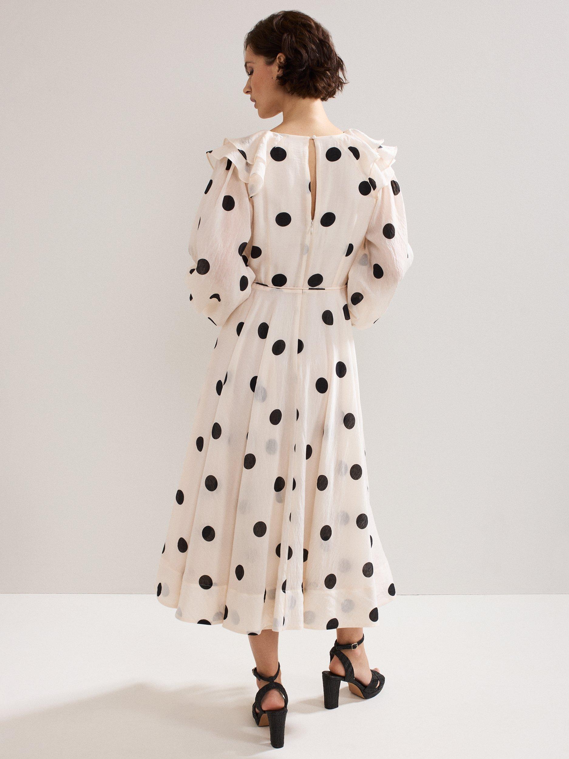 Product image 2 of 9, which shows Phase Eight Petite Jaqlyn Polka Dot Dress, Cream, 8