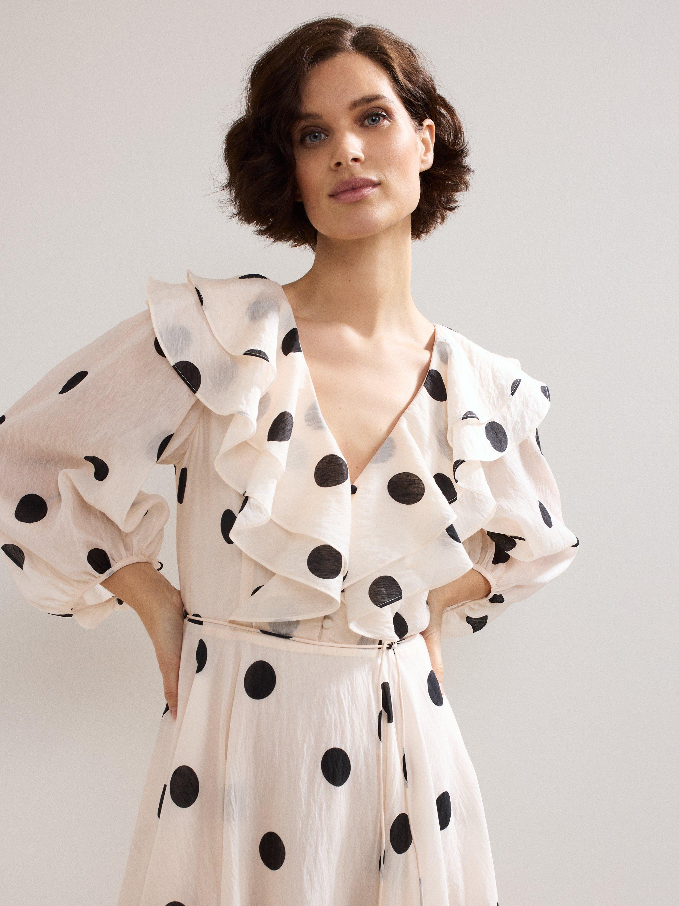 Product image 4 of 9, which shows Phase Eight Petite Jaqlyn Polka Dot Dress, Cream, 8