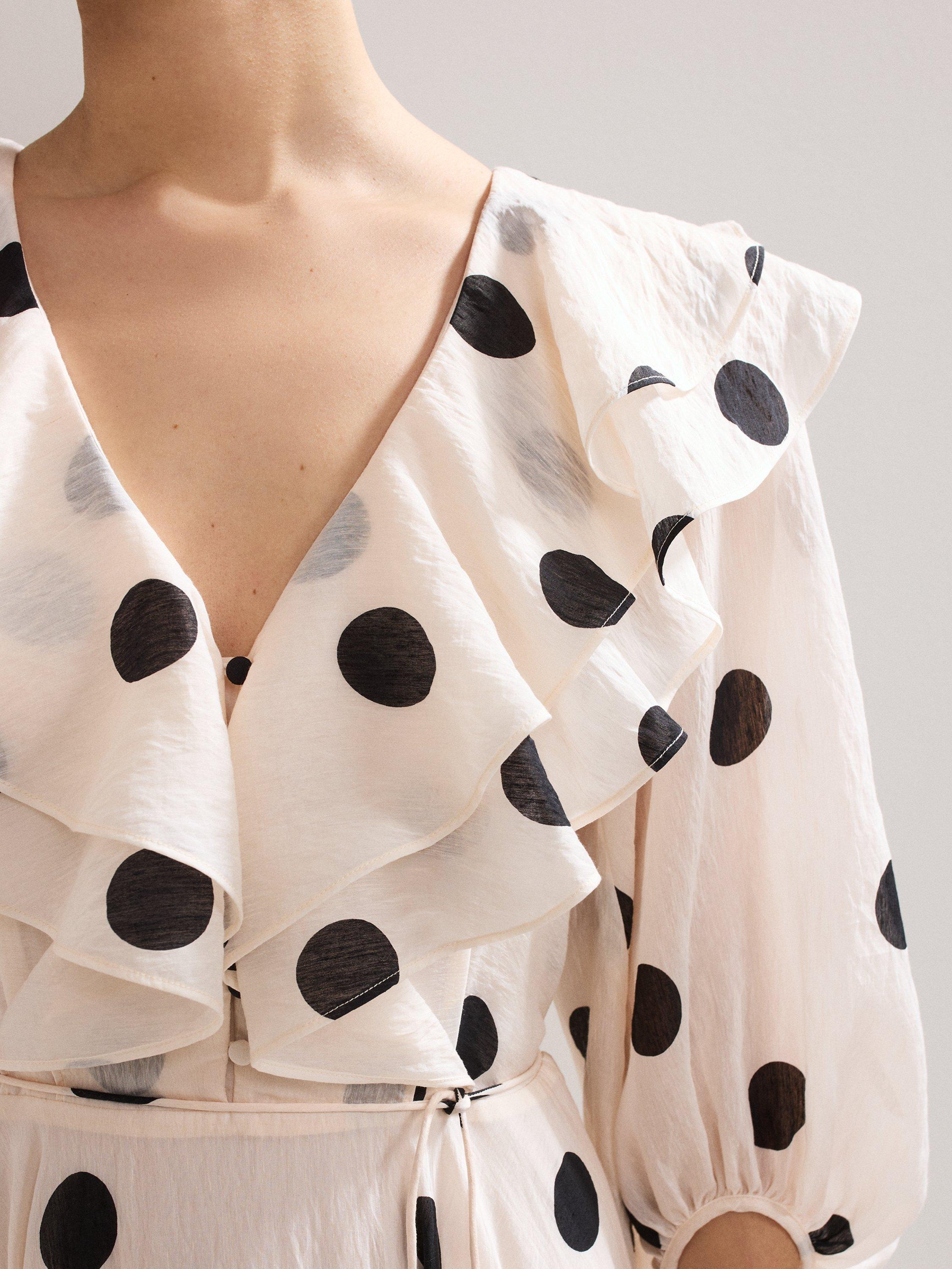 Product image 7 of 9, which shows Phase Eight Petite Jaqlyn Polka Dot Dress, Cream, 8