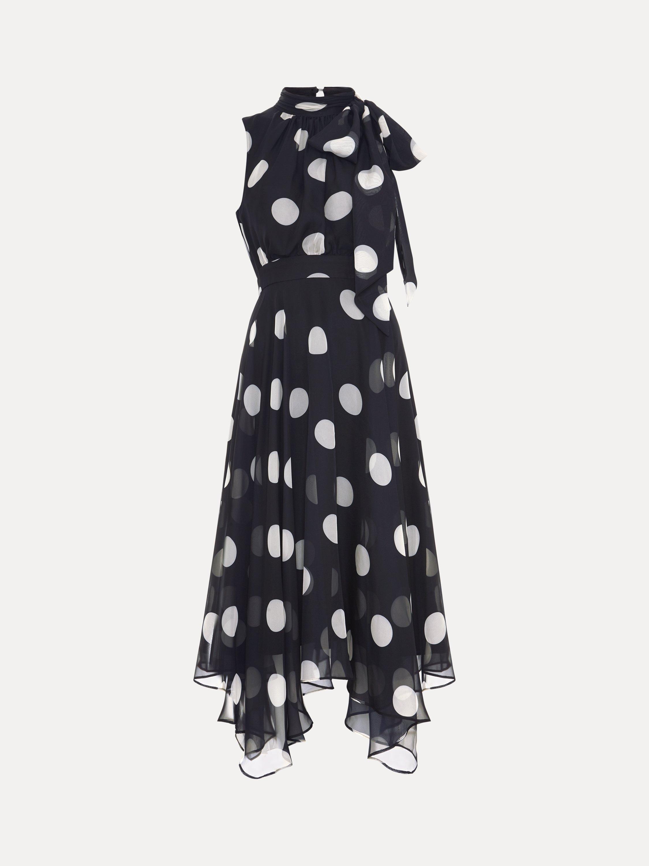 Product image 5 of 9, which shows Phase Eight Petite Lucinda Polka Dot Dress, Black/Multi, 12