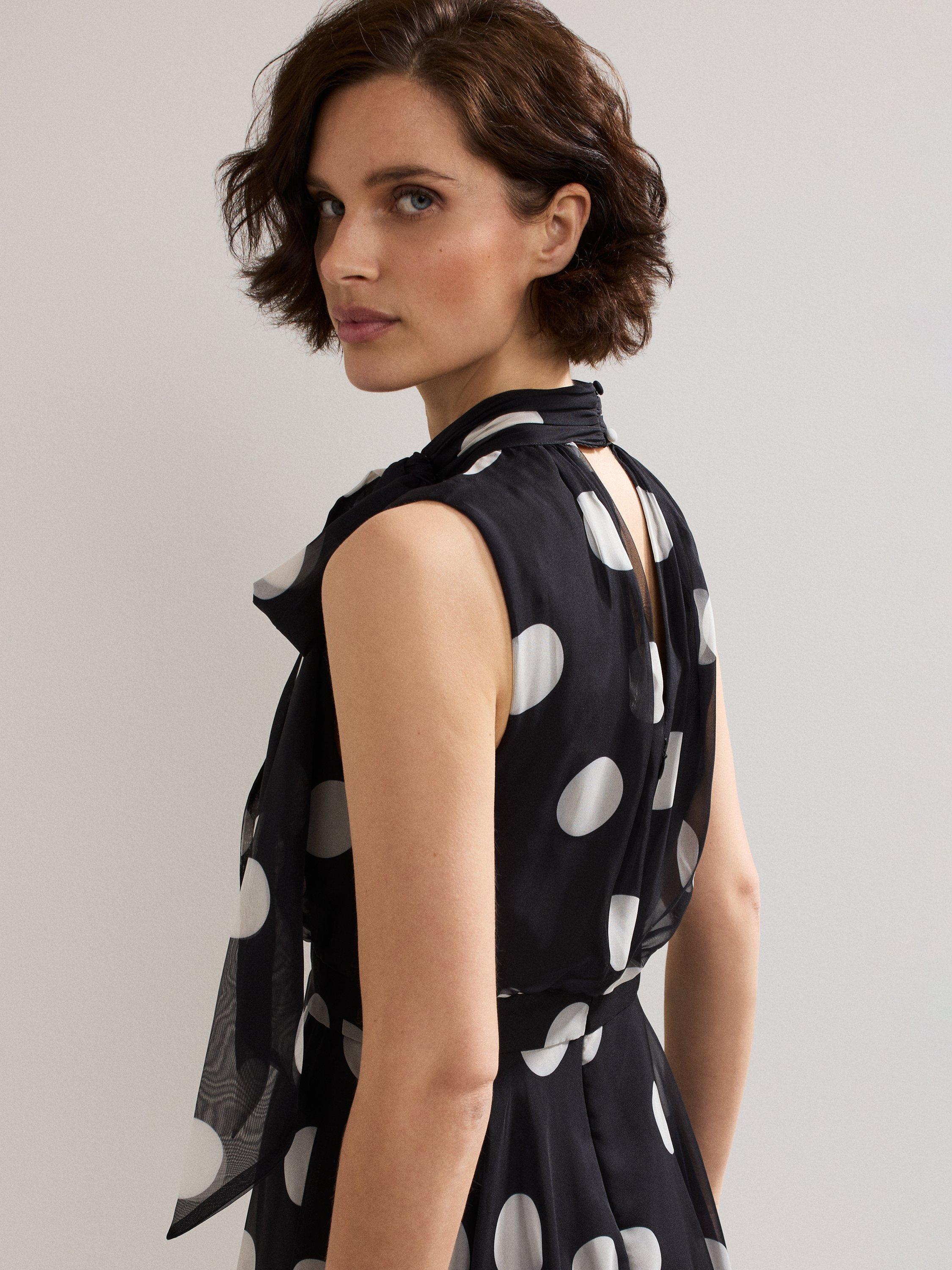 Product image 8 of 9, which shows Phase Eight Petite Lucinda Polka Dot Dress, Black/Multi, 12