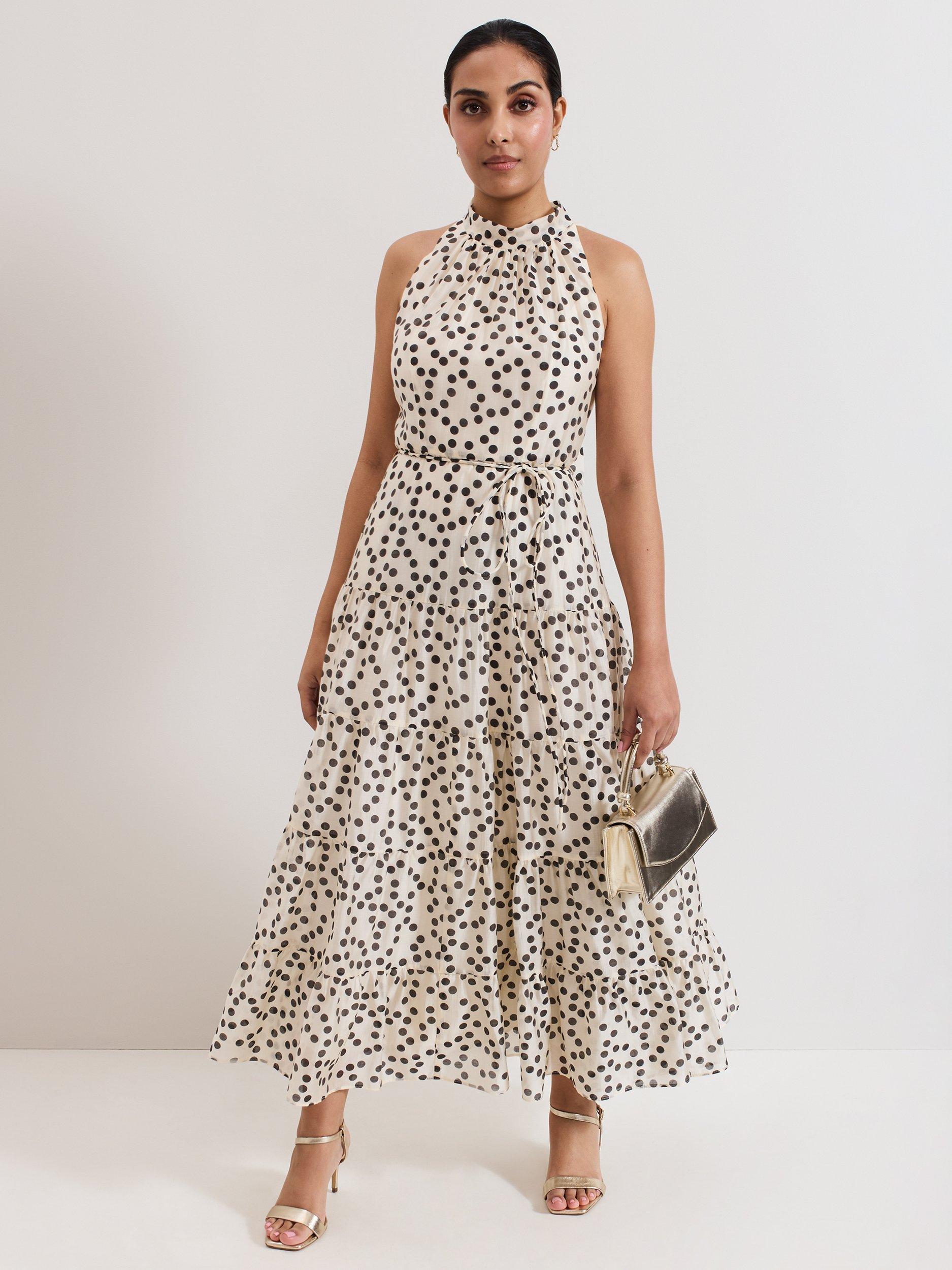 Product image 2 of 7, which shows Phase Eight Petite Nita Polka Dot Dress, Ivory, 12