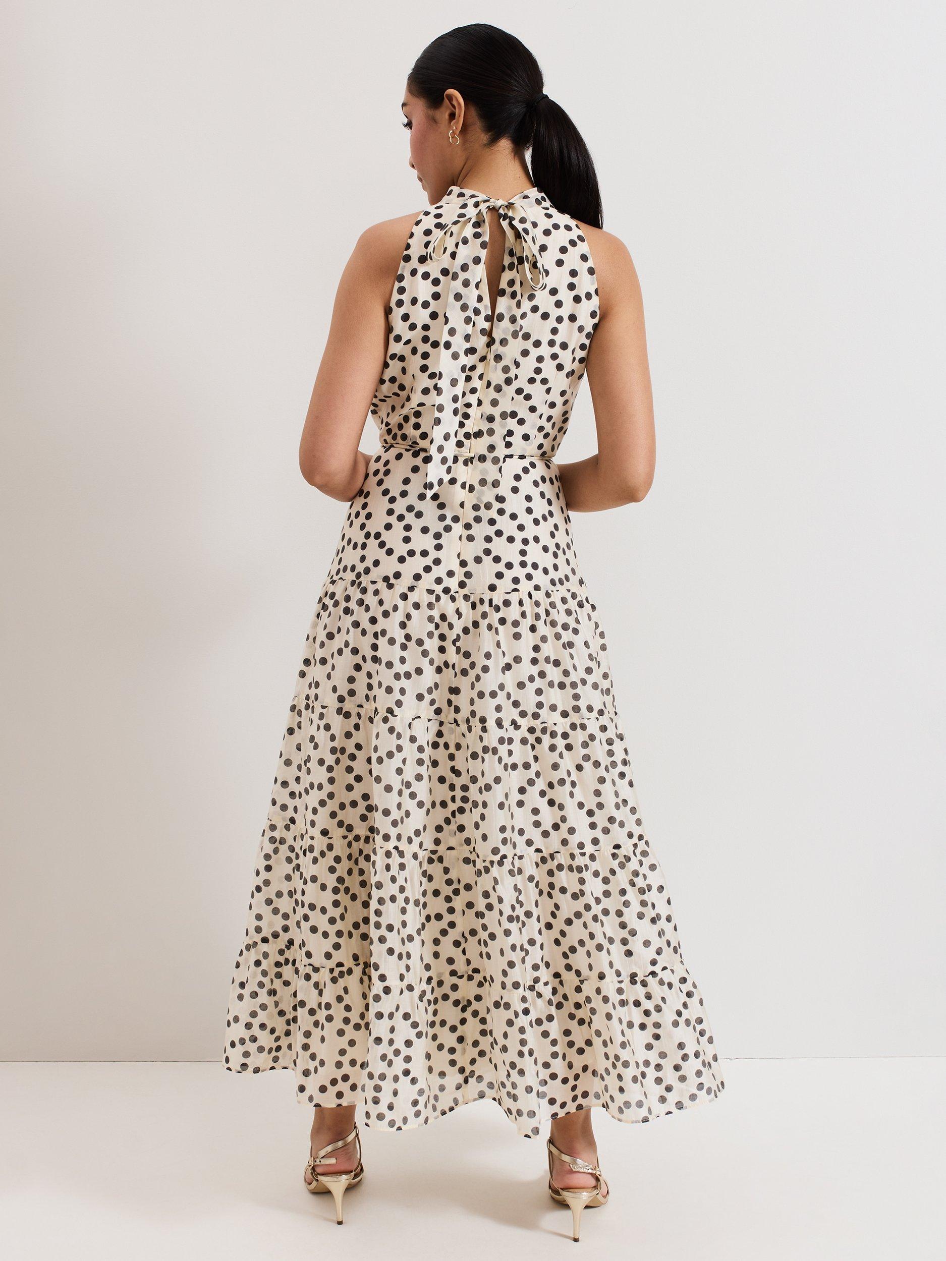 Product image 3 of 7, which shows Phase Eight Petite Nita Polka Dot Dress, Ivory, 12