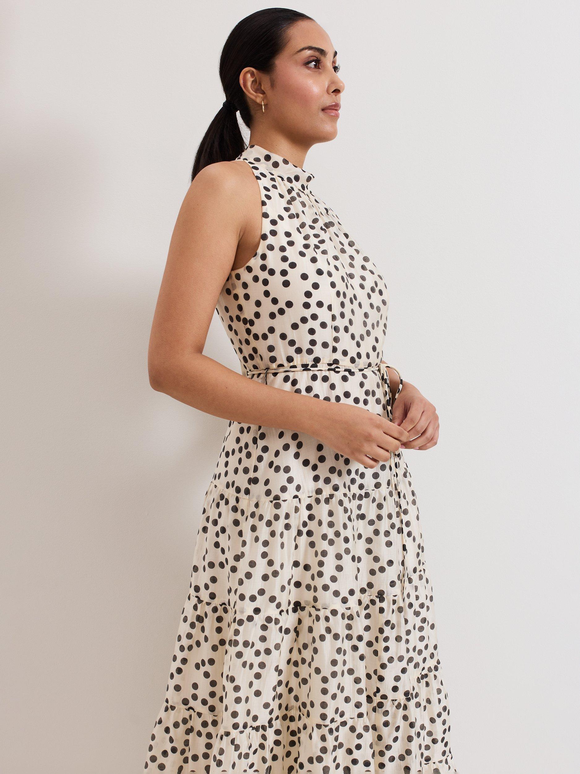 Phase Eight Petite Nita Polka Dot Dress, Ivory