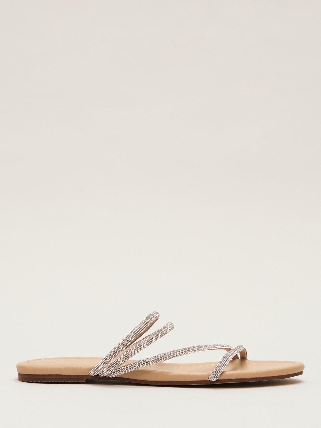Product image 1 of 8, which shows Phase Eight Sparkle Flat Sandals, Silver, 3