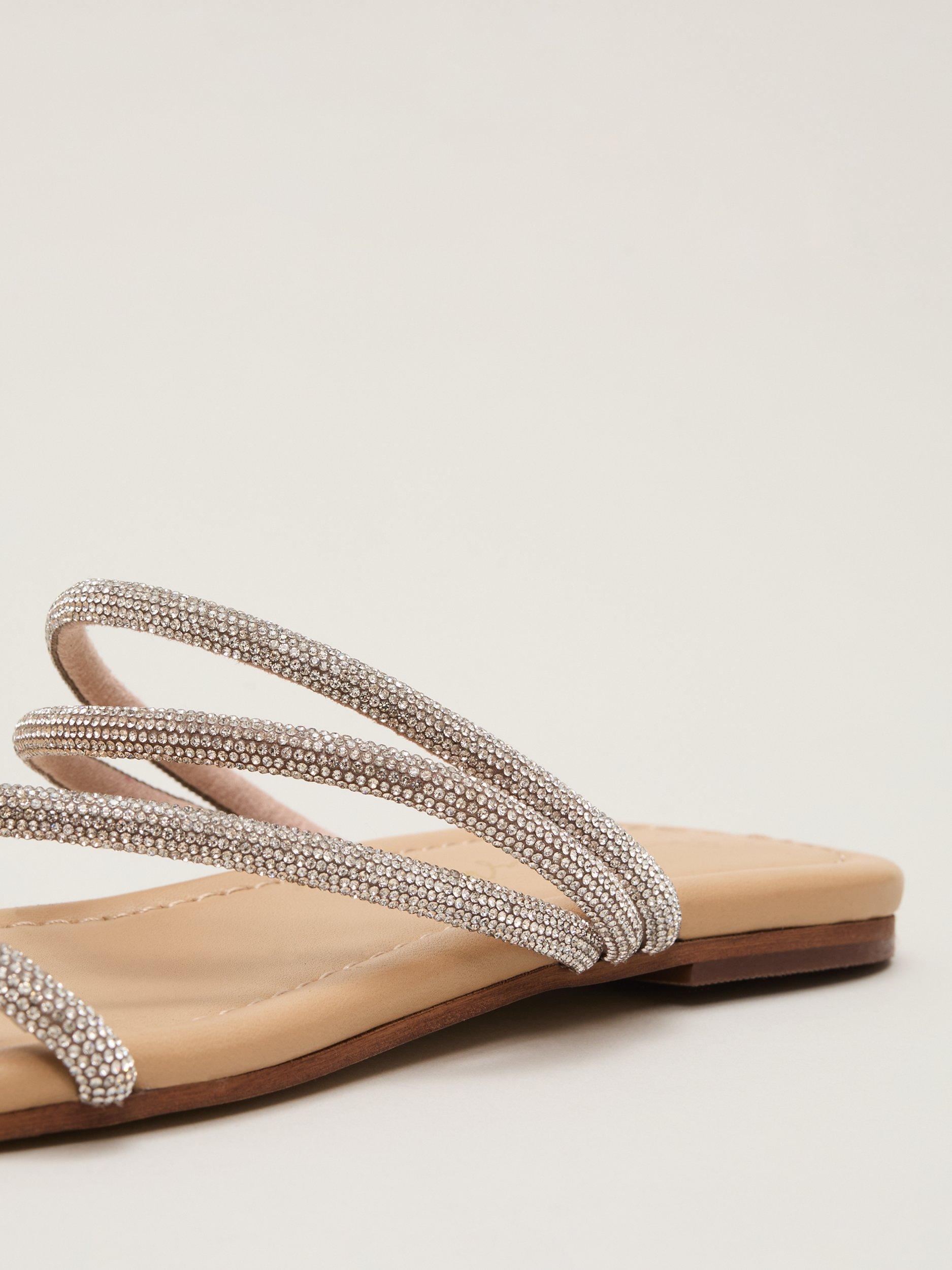 Product image 3 of 8, which shows Phase Eight Sparkle Flat Sandals, Silver, 3