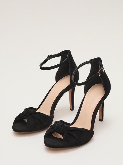Phase Eight Knotted Suede Heeled Sandals, Black - view 2, Black