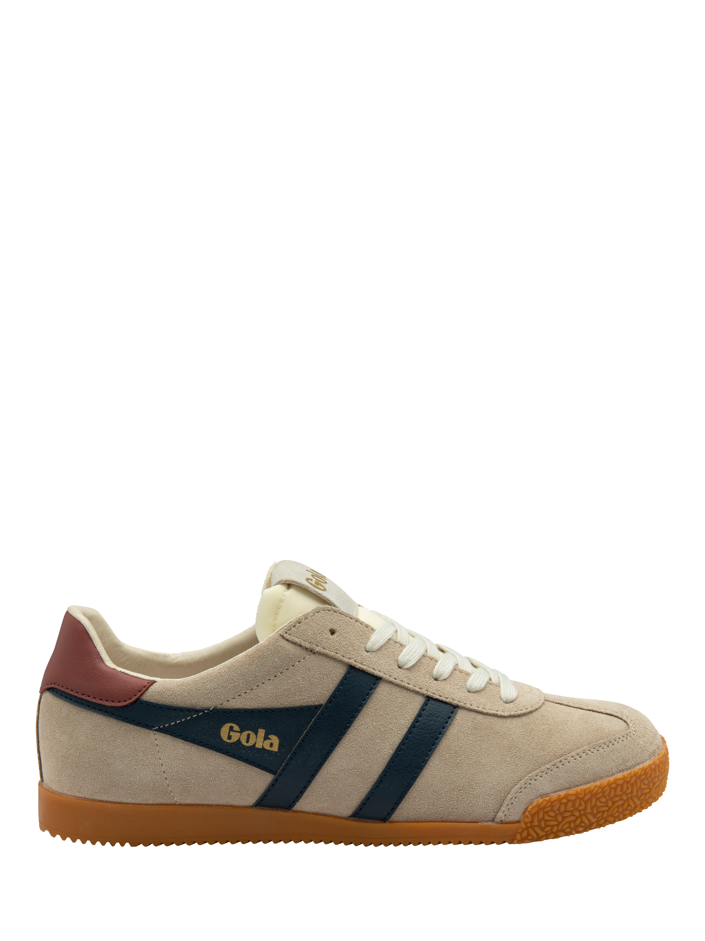 Product image 1 of 5, which shows Gola Elan Leather Lace Up Trainers, Bone, Navy, 8