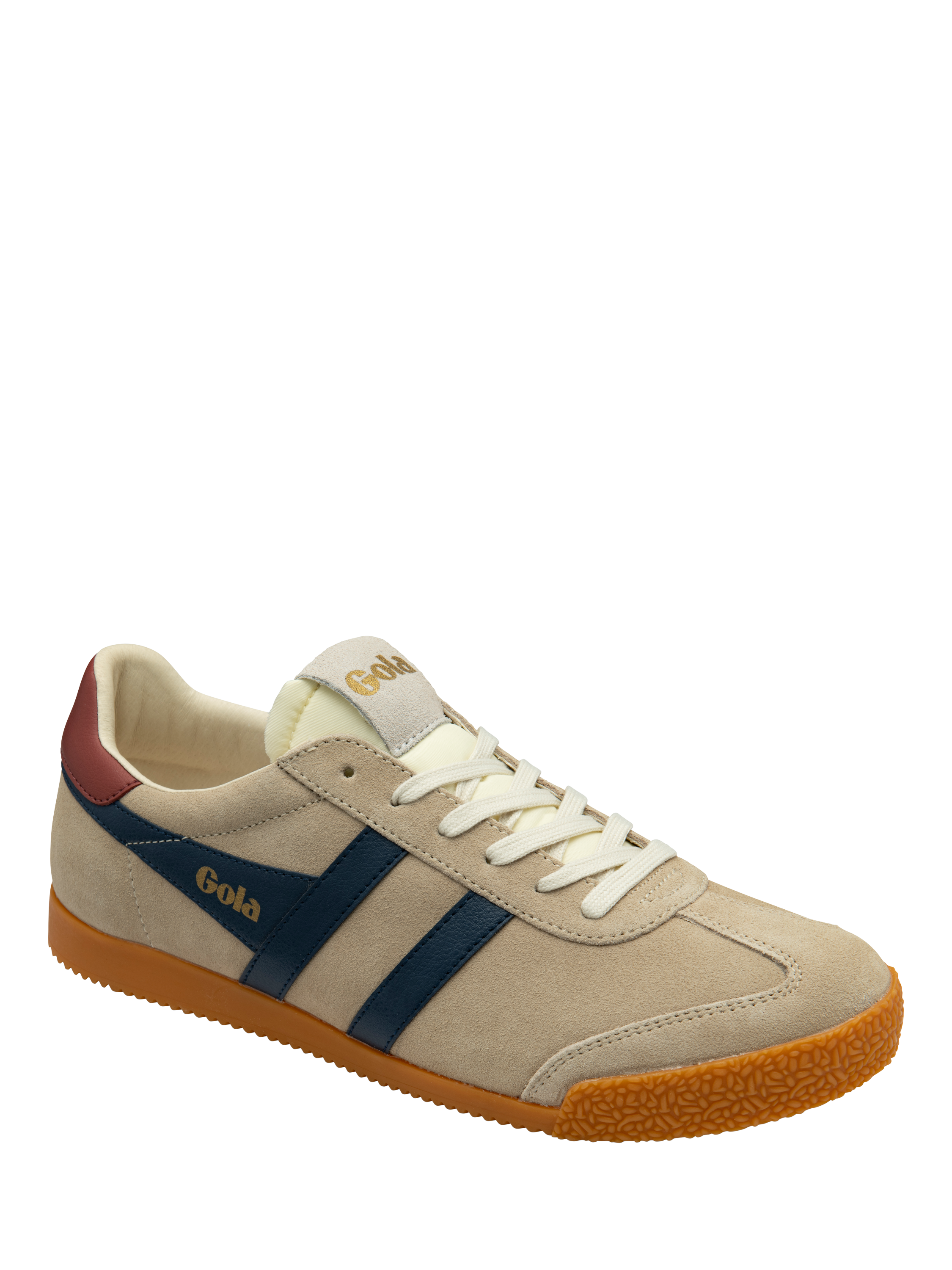Product image 2 of 5, which shows Gola Elan Leather Lace Up Trainers, Bone, Navy, 8