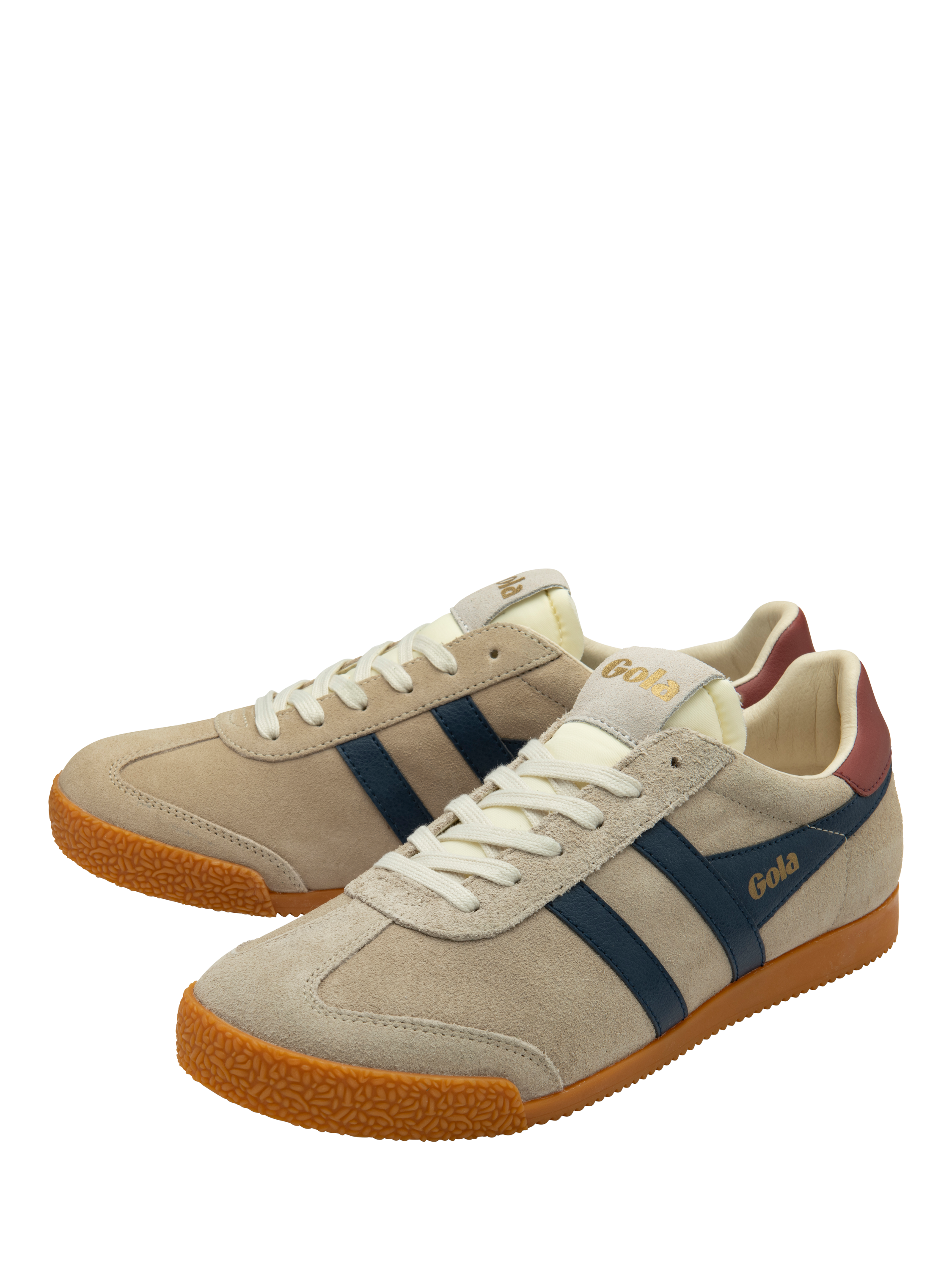 Product image 3 of 5, which shows Gola Elan Leather Lace Up Trainers, Bone, Navy, 8