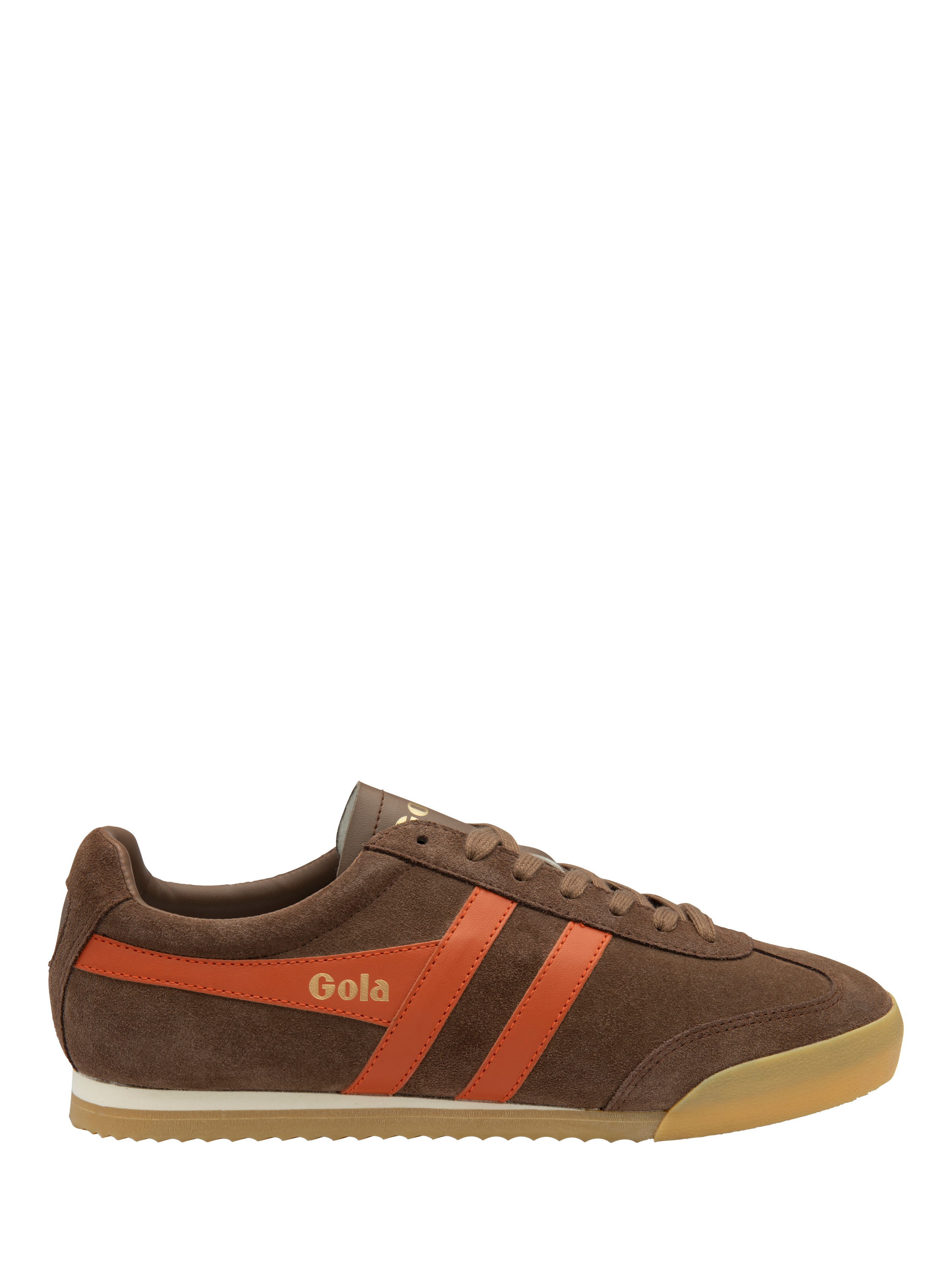 Product image 1 of 5, which shows Gola Apollo Suede Lace Up Trainers, Otter Brown, Orange, 7