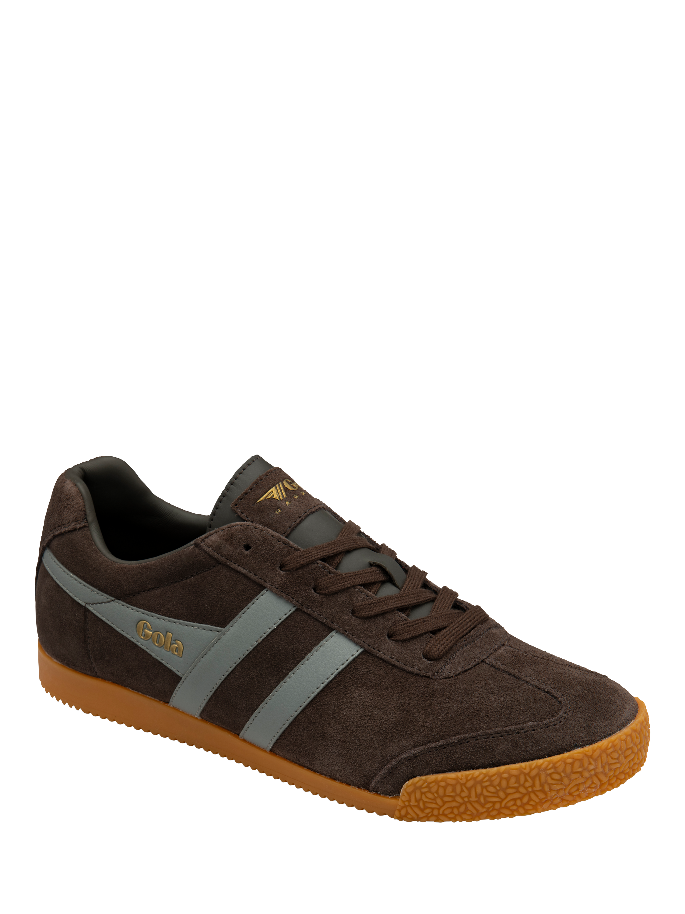 Product image 2 of 5, which shows Gola Harrier Suede Lace Up Trainers, Mocha Cement, 8