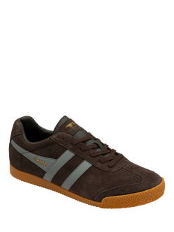 Gola Harrier Suede Lace Up Trainers - view 2, Mocha Cement