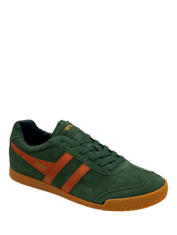 Gola Harrier Suede Lace Up Trainers - view 2, Evergreen, Orange