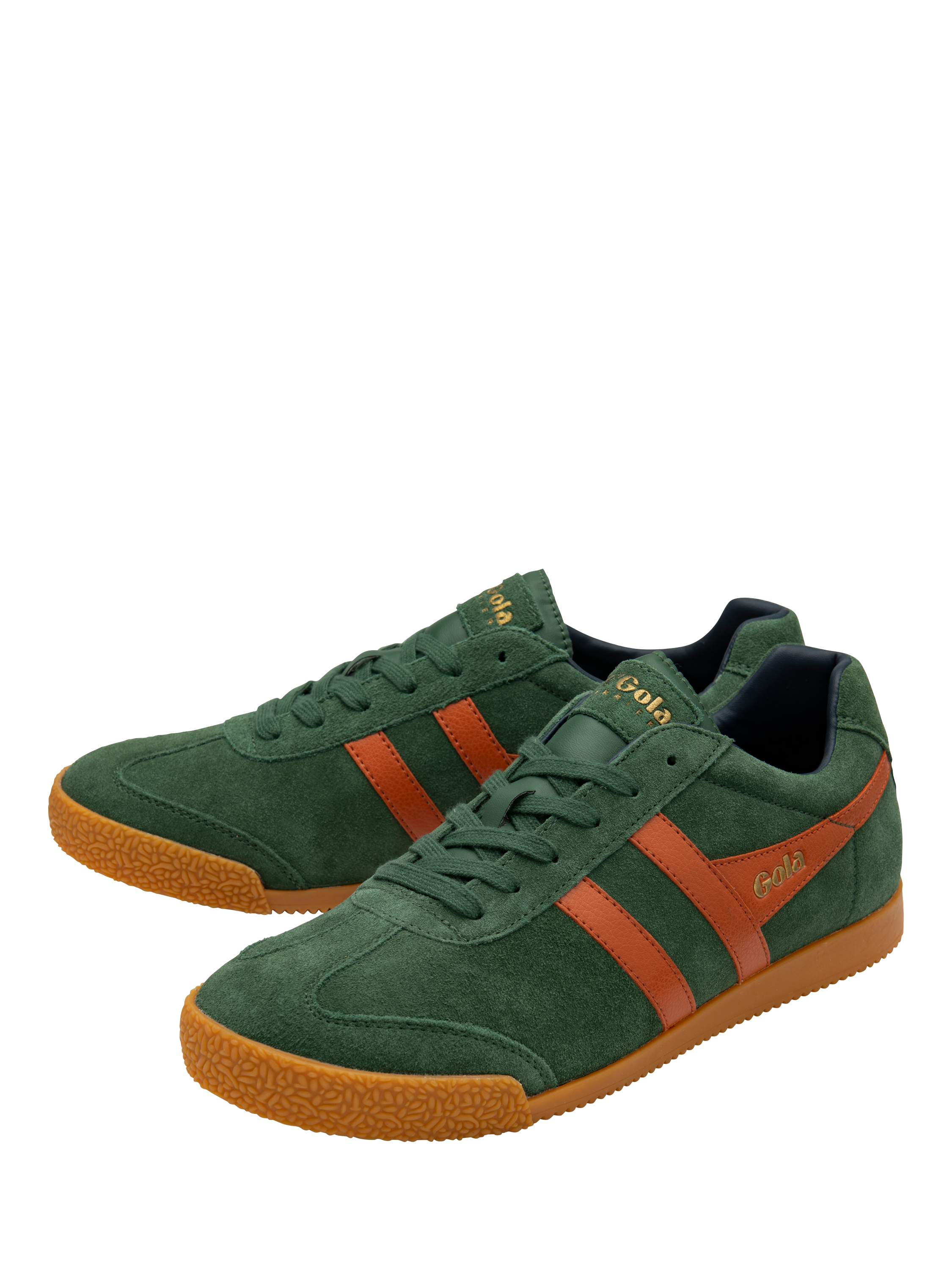 Product image 3 of 5, which shows Gola Harrier Suede Lace Up Trainers, Evergreen, Orange, 7
