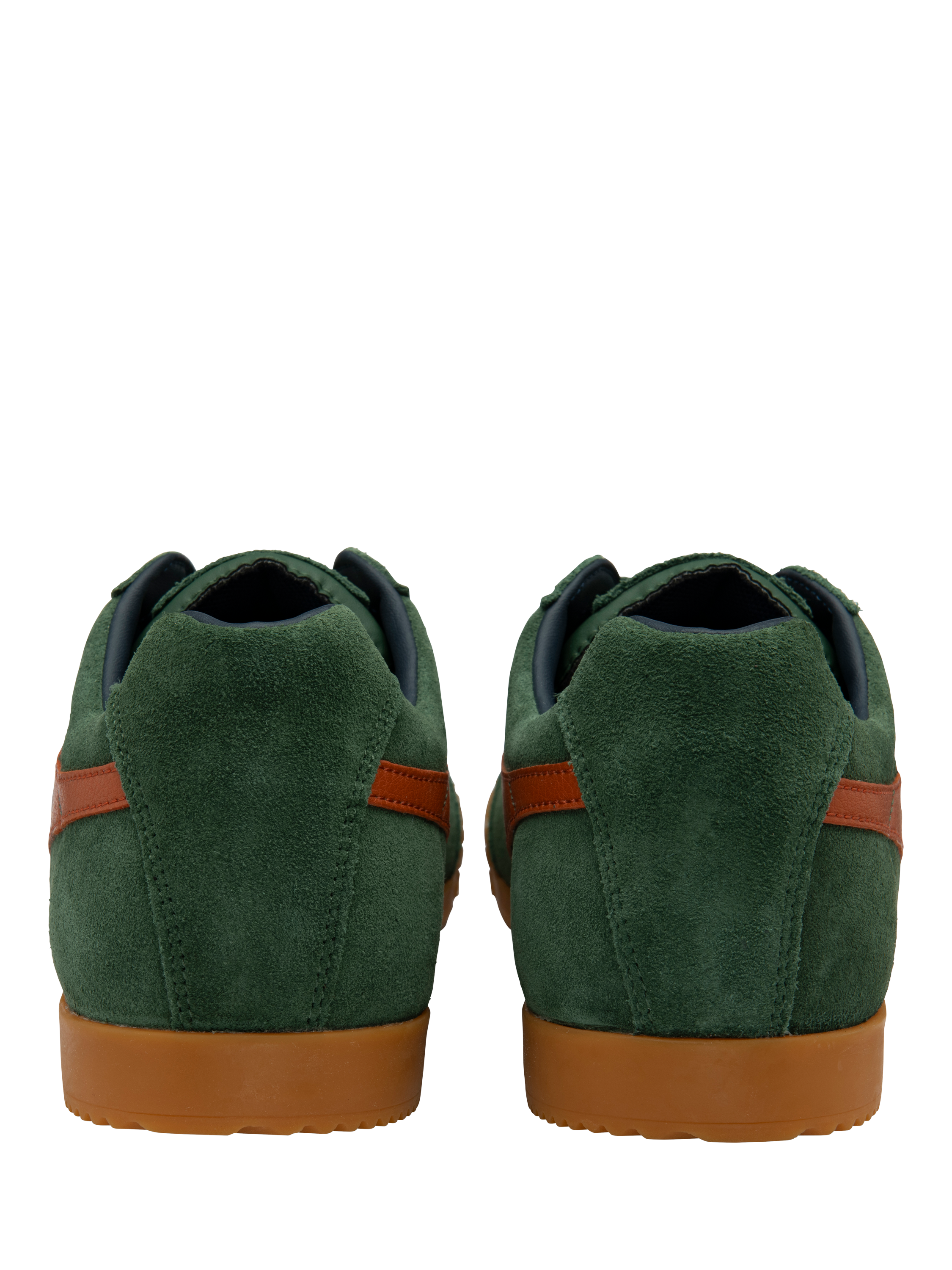 Product image 4 of 5, which shows Gola Harrier Suede Lace Up Trainers, Evergreen, Orange, 7