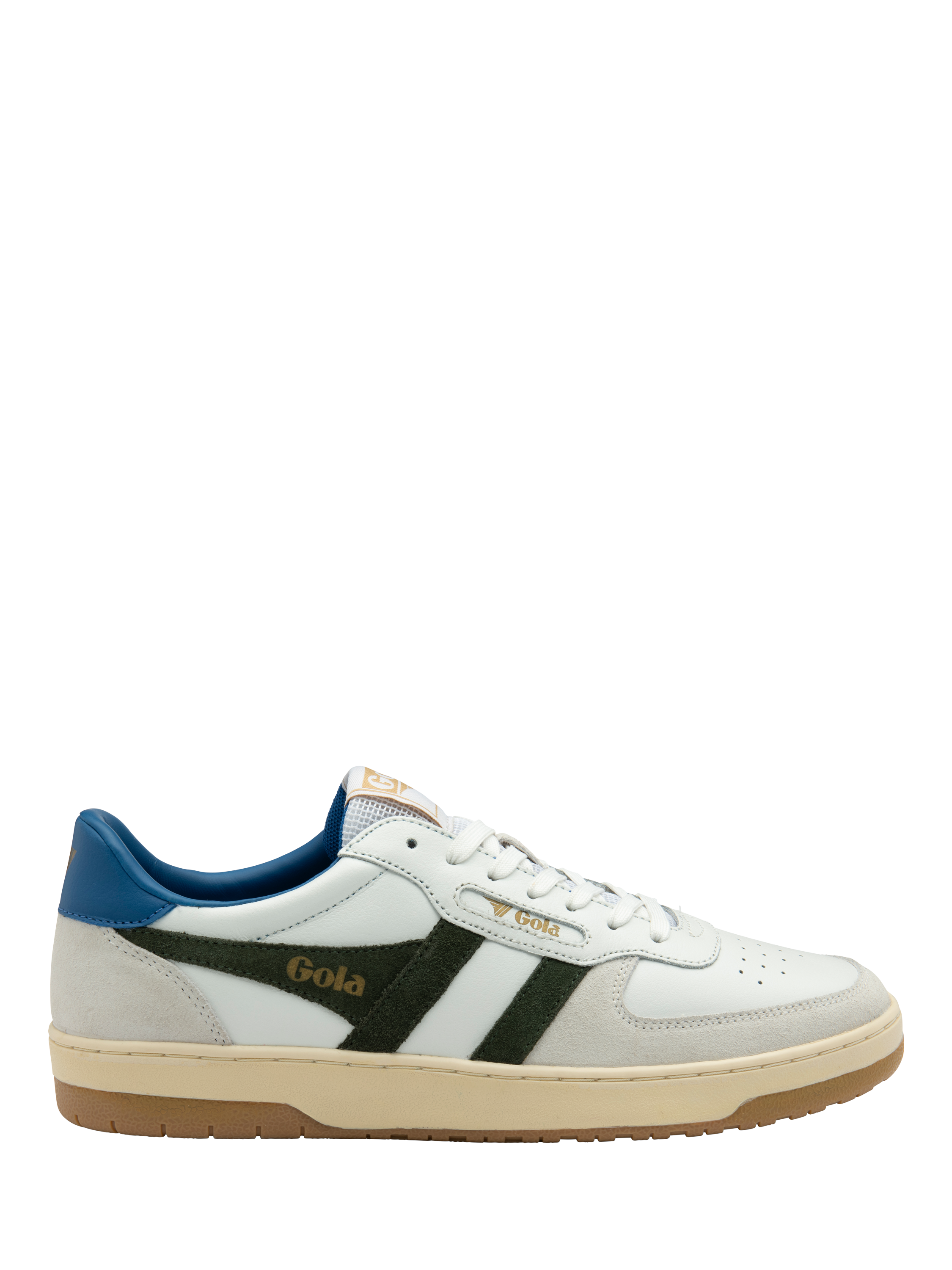 Product image 1 of 11, which shows Gola Hawk Leather Trainers, White Khaki, 7