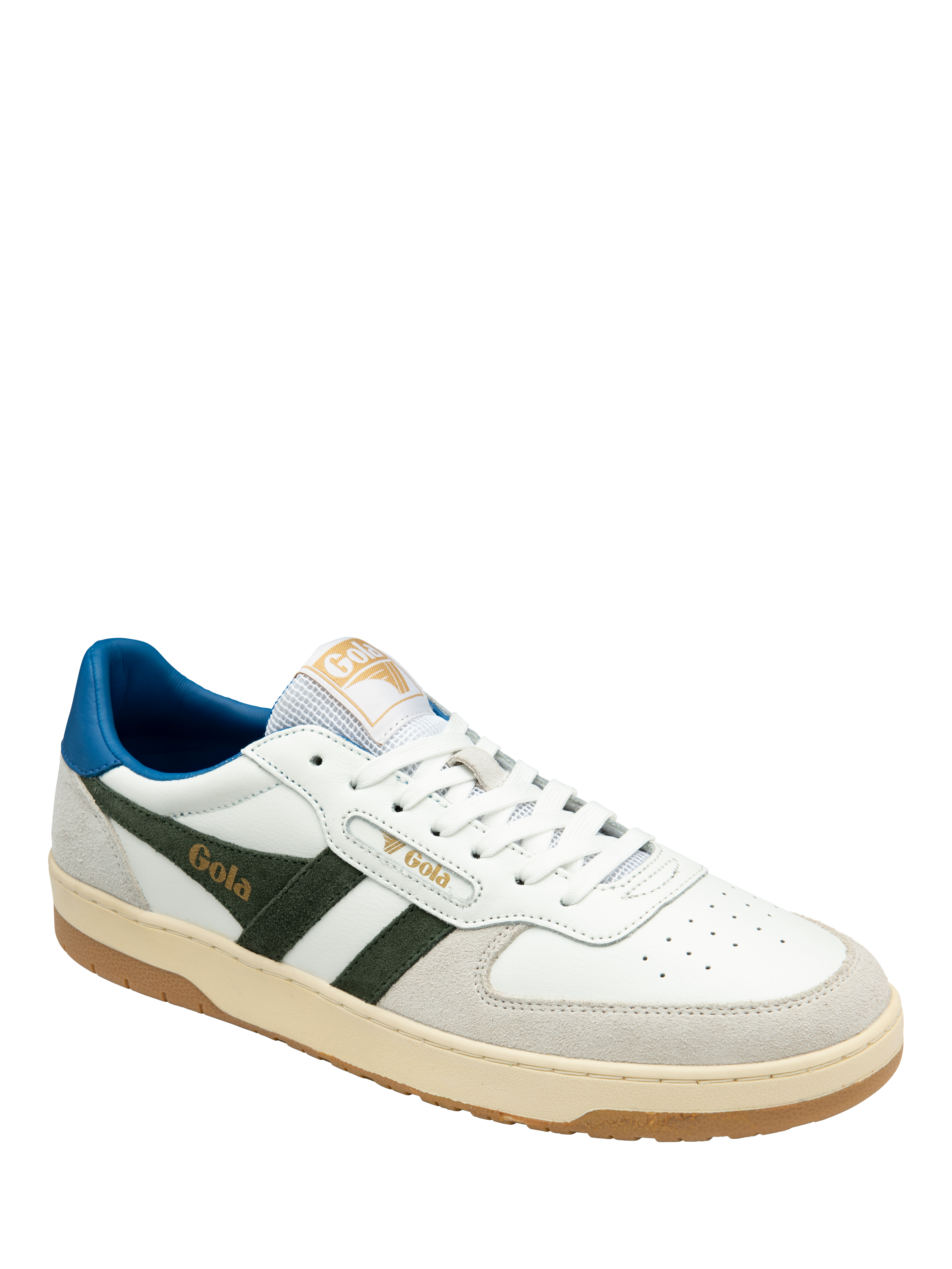 Product image 2 of 11, which shows Gola Hawk Leather Trainers, White Khaki, 7
