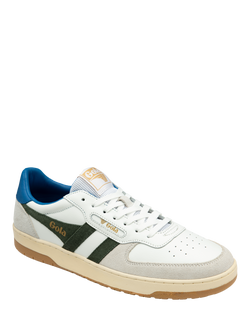 Gola Hawk Leather Trainers, White Khaki - view 2, White Khaki
