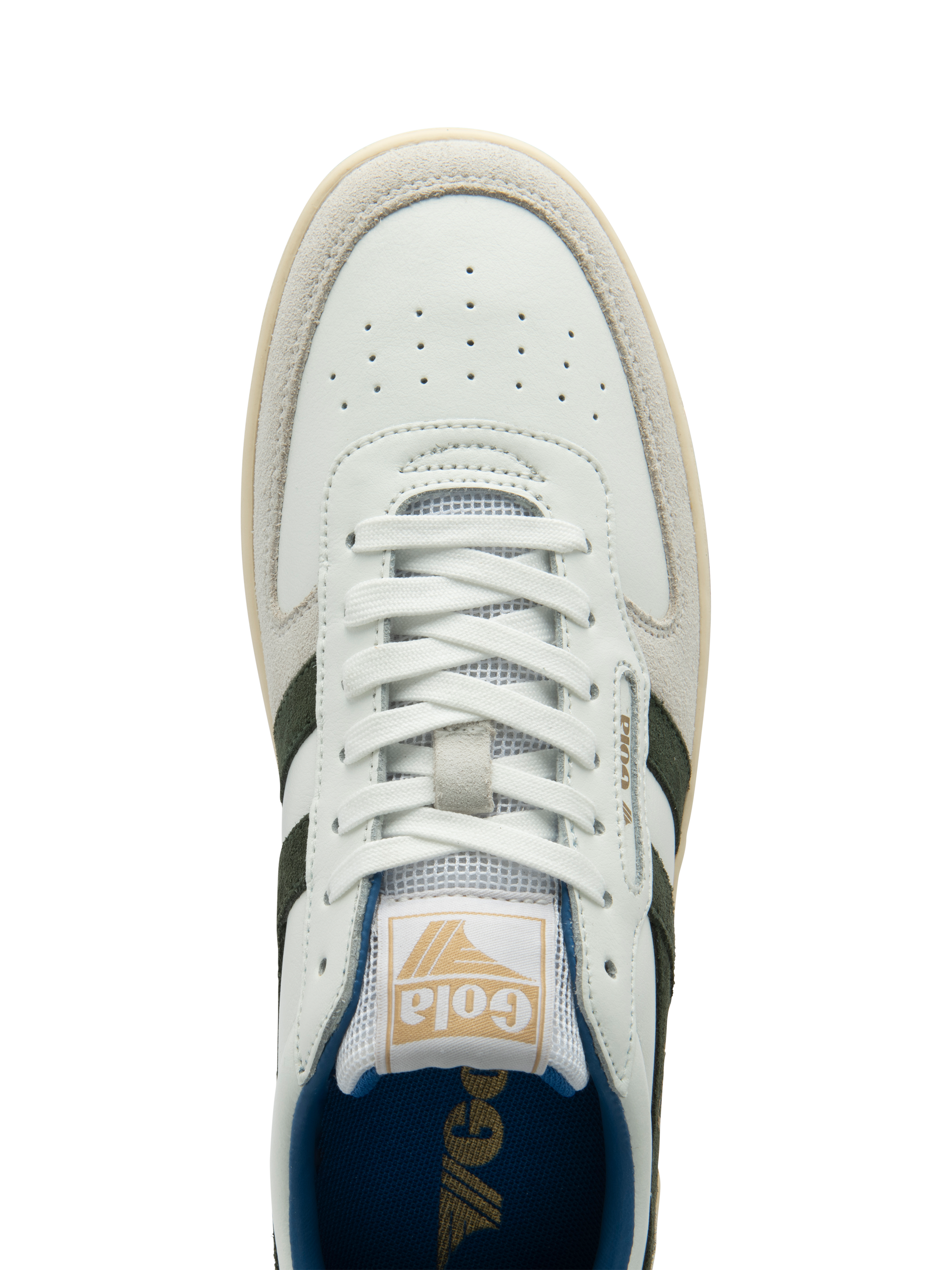 Product image 5 of 11, which shows Gola Hawk Leather Trainers, White Khaki, 7