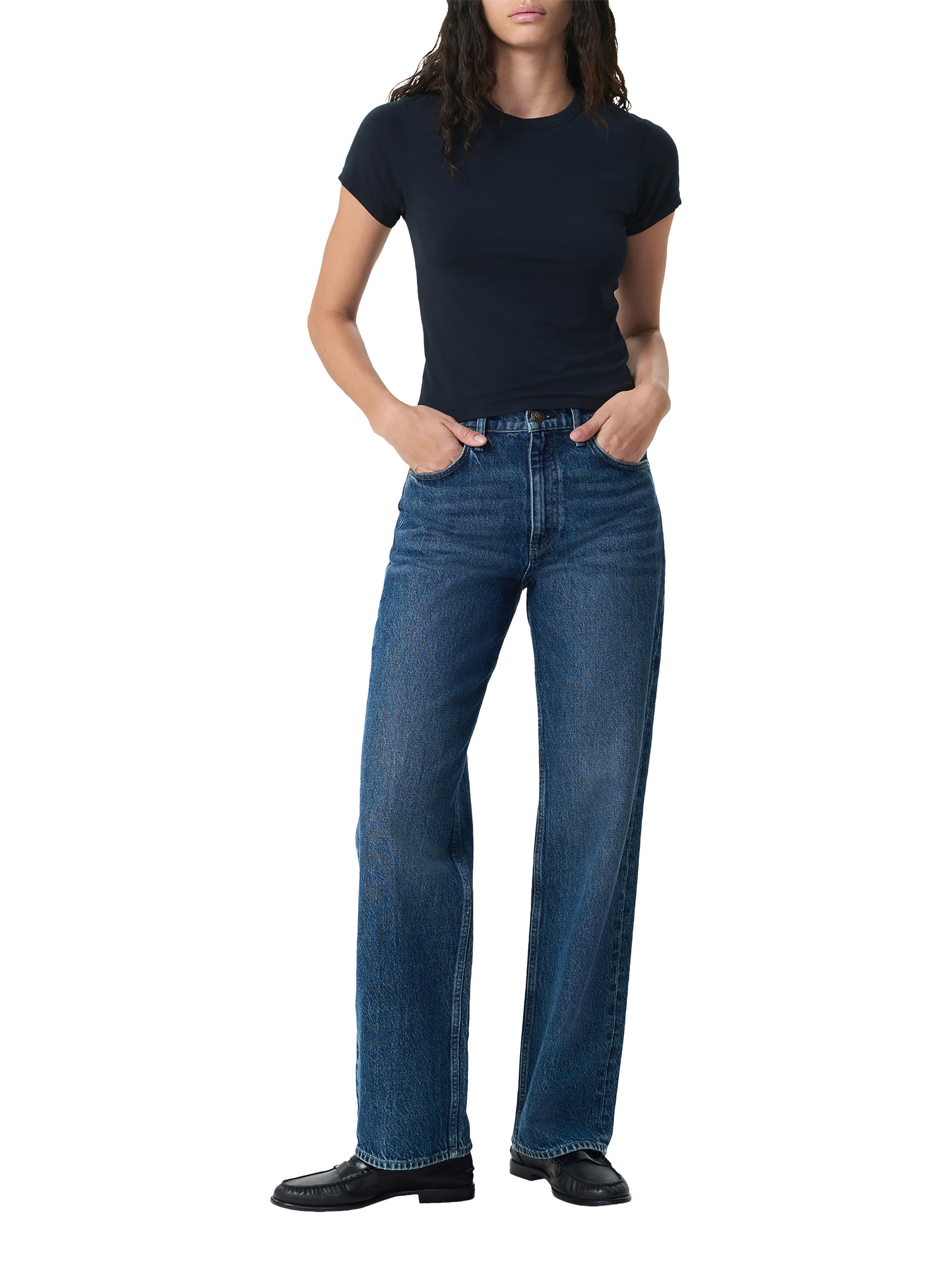 Product image 1 of 5, which shows rag & bone Shea High Waist Relaxed Straight Jeans, Adeline, 24