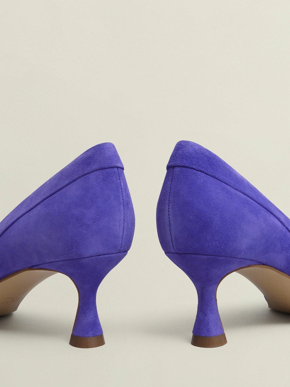 Product image 4 of 6, which shows Hobbs Faye Suede Court Shoes, Allium Blue, 3