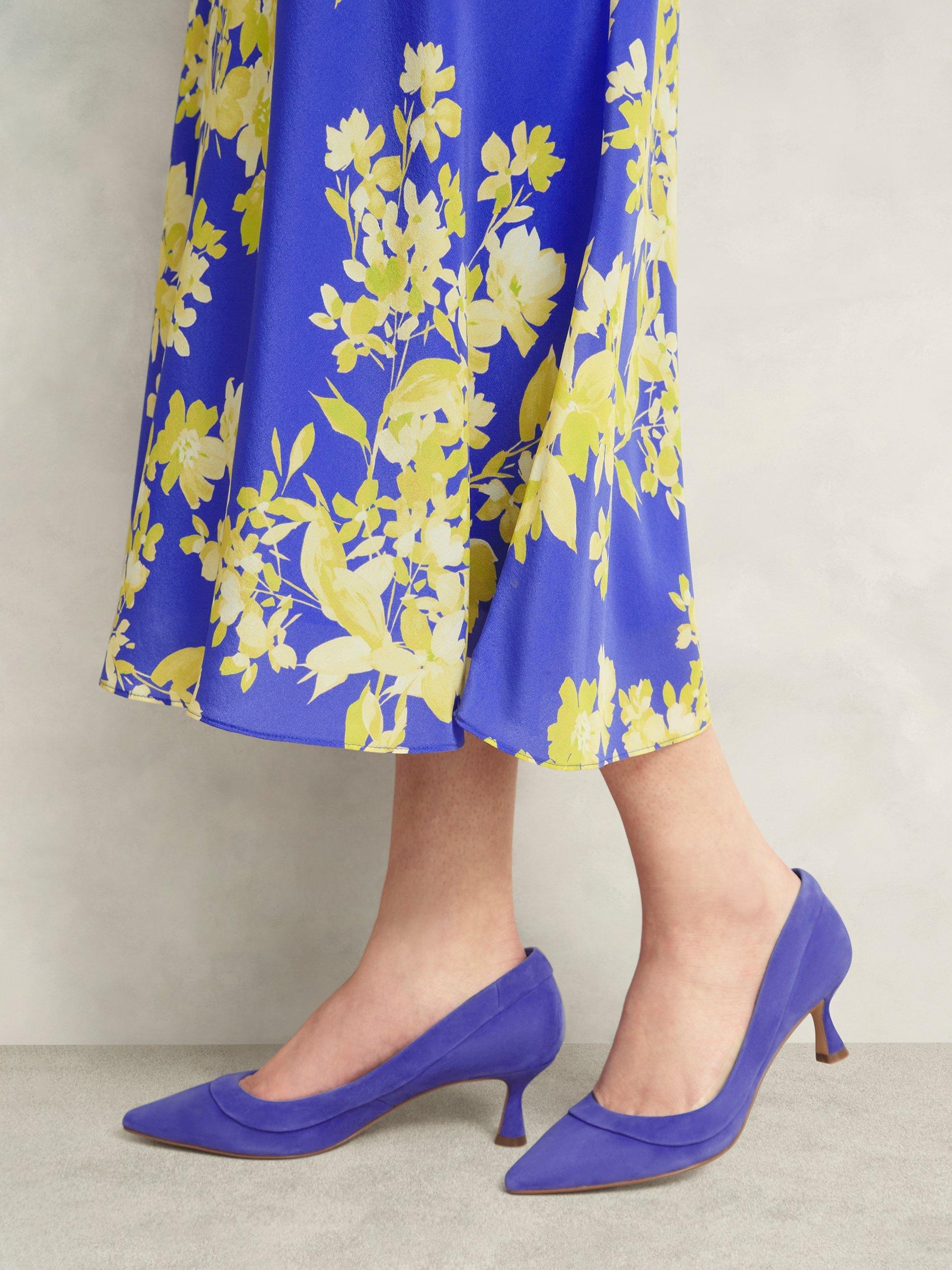 Product image 5 of 6, which shows Hobbs Faye Suede Court Shoes, Allium Blue, 3