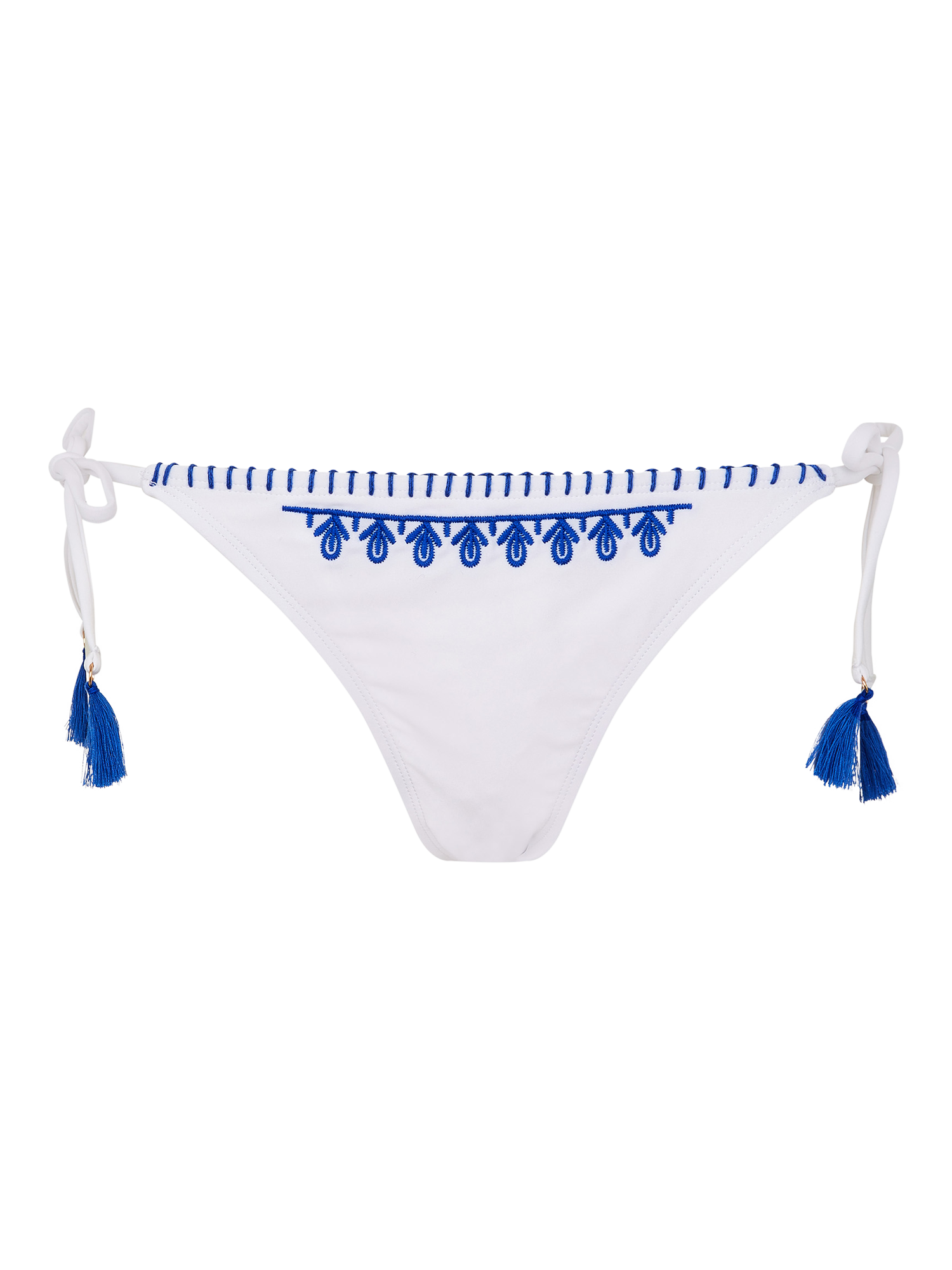 Product image 3 of 4, which shows Accessorize Embroidered Tie Side Bikini Bottoms, Blue, 6