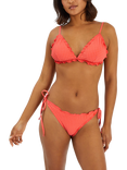 Accessorize Frilly Seersucker Tie Side Bikini Bottoms, Coral