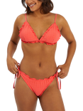Accessorize Frilly Seersucker Triangle Bikini Top, Coral