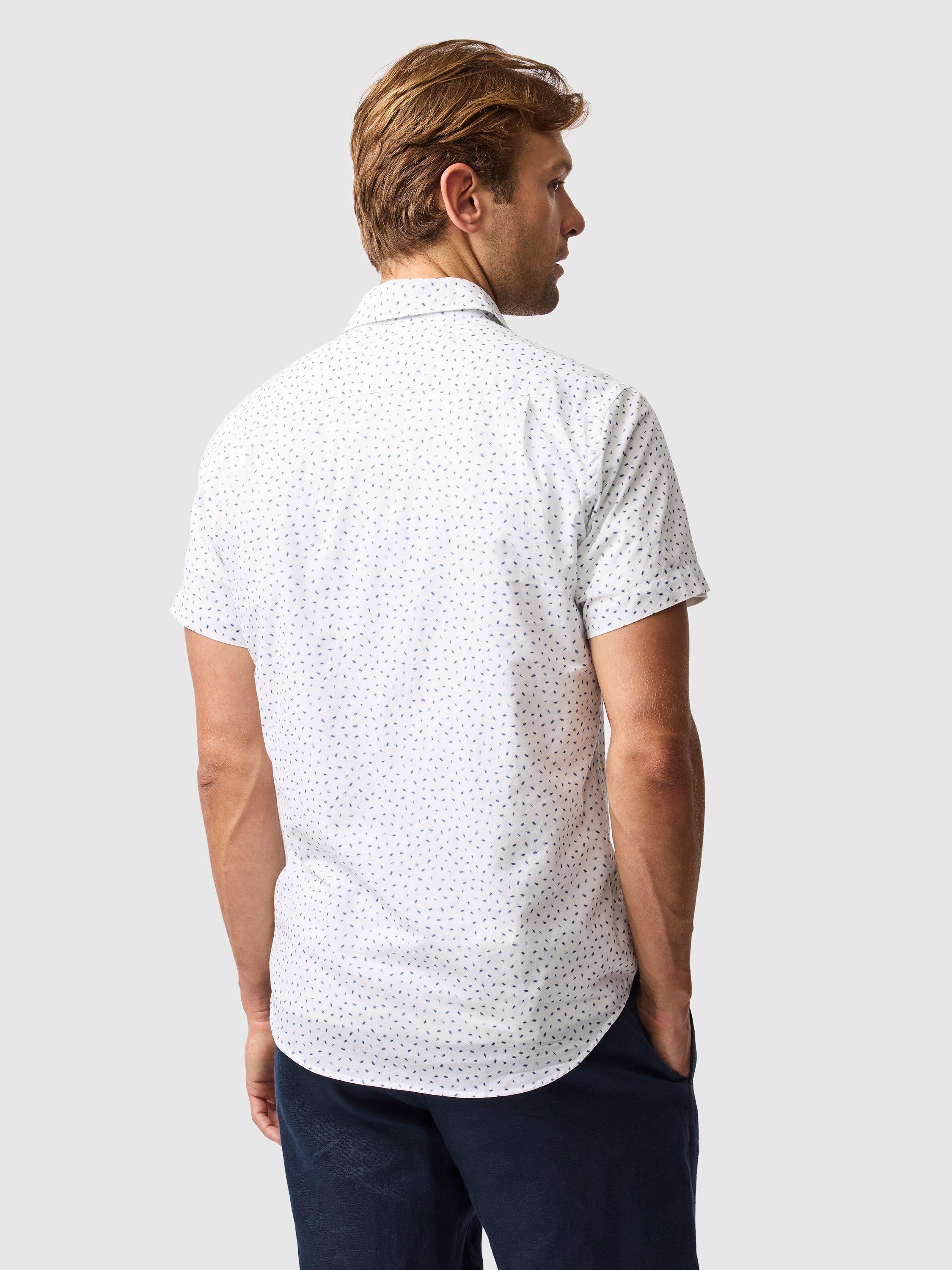 Product image 3 of 5, which shows Rodd & Gunn Raview Micro Print Cotton Slim Fit Short Sleeve Shirt, Blanc, XS