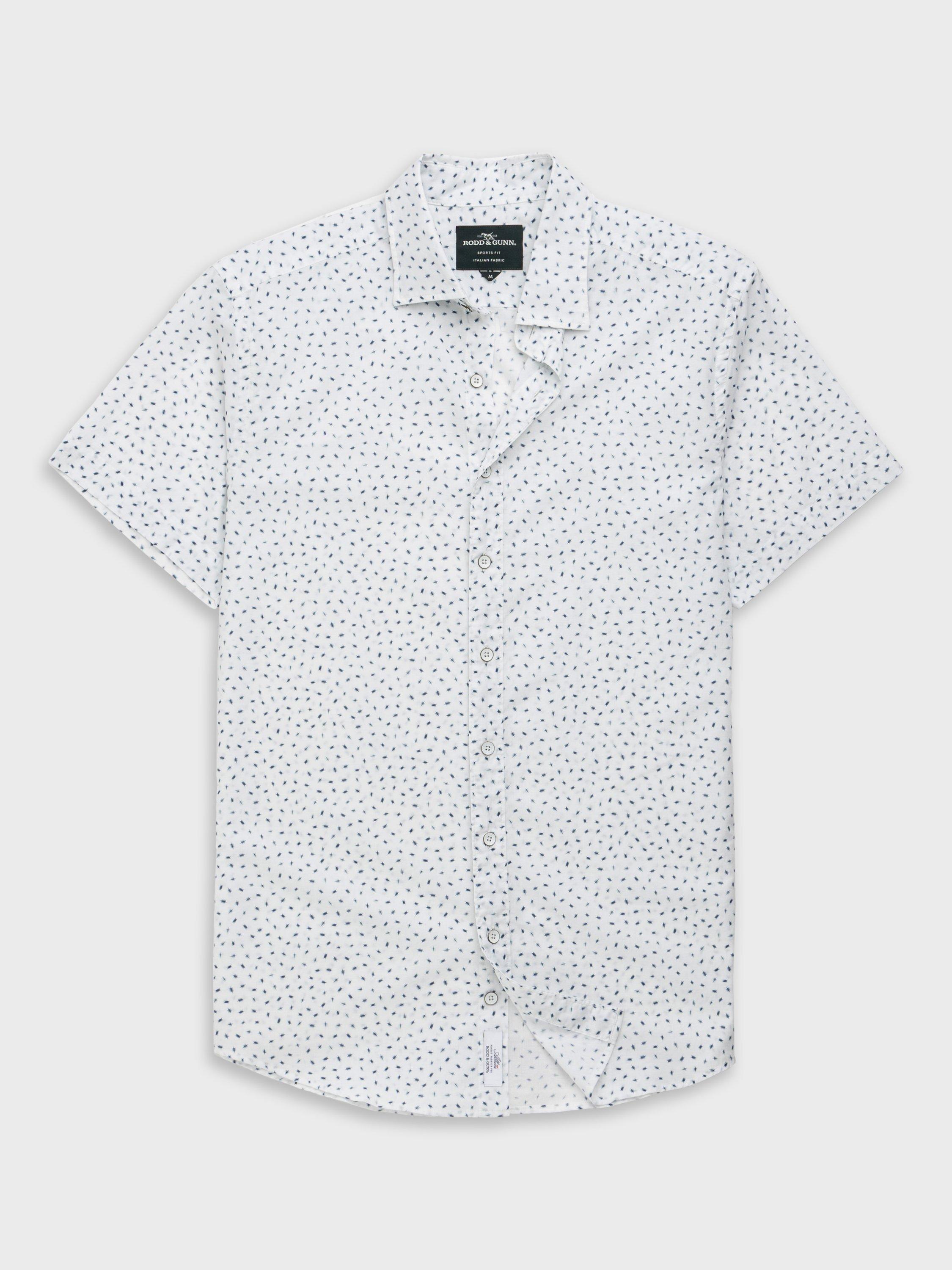Product image 4 of 5, which shows Rodd & Gunn Raview Micro Print Cotton Slim Fit Short Sleeve Shirt, Blanc, XS