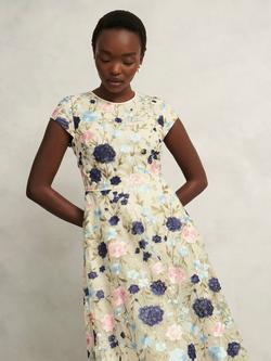 Hobbs Petite Tia Embroidered Floral Dress, Cream/Multi, Cream/Multi