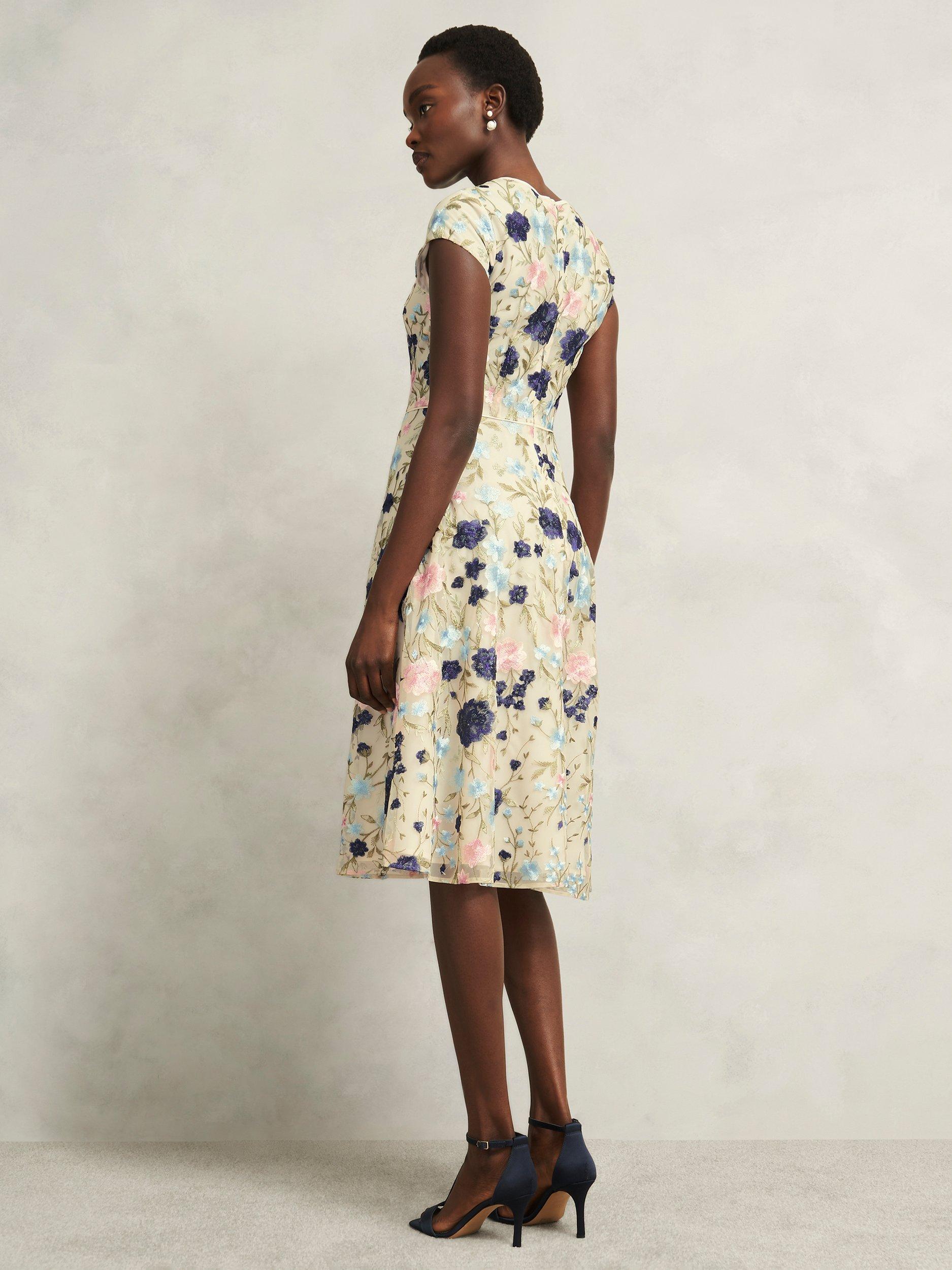 Product image 2 of 7, which shows Hobbs Petite Tia Embroidered Floral Dress, Cream/Multi, 10