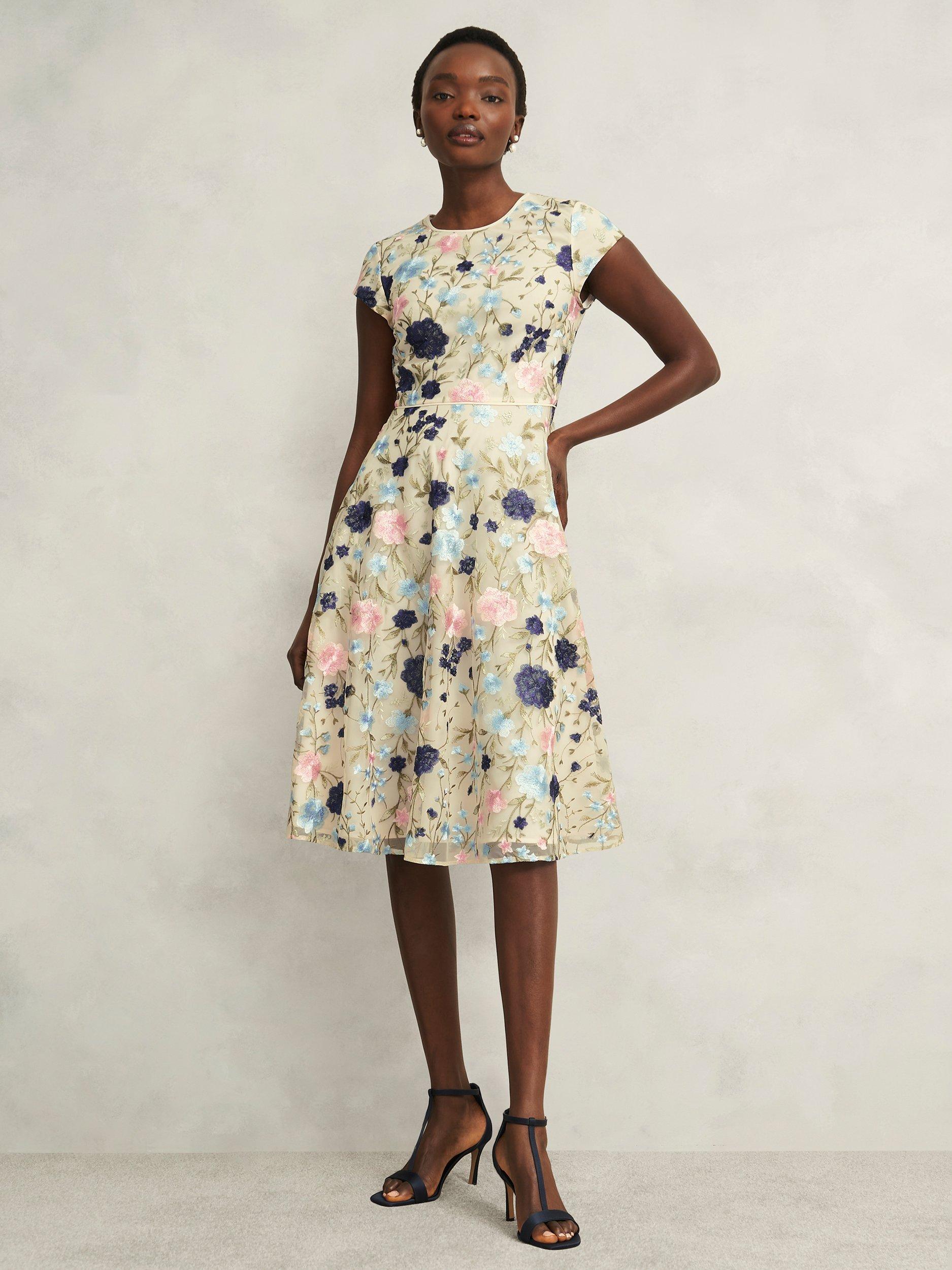 Product image 5 of 7, which shows Hobbs Petite Tia Embroidered Floral Dress, Cream/Multi, 10