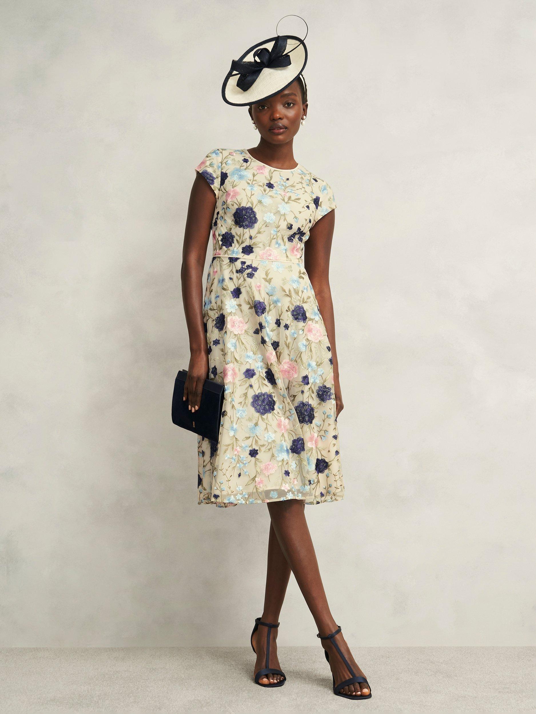 Product image 6 of 7, which shows Hobbs Petite Tia Embroidered Floral Dress, Cream/Multi, 10